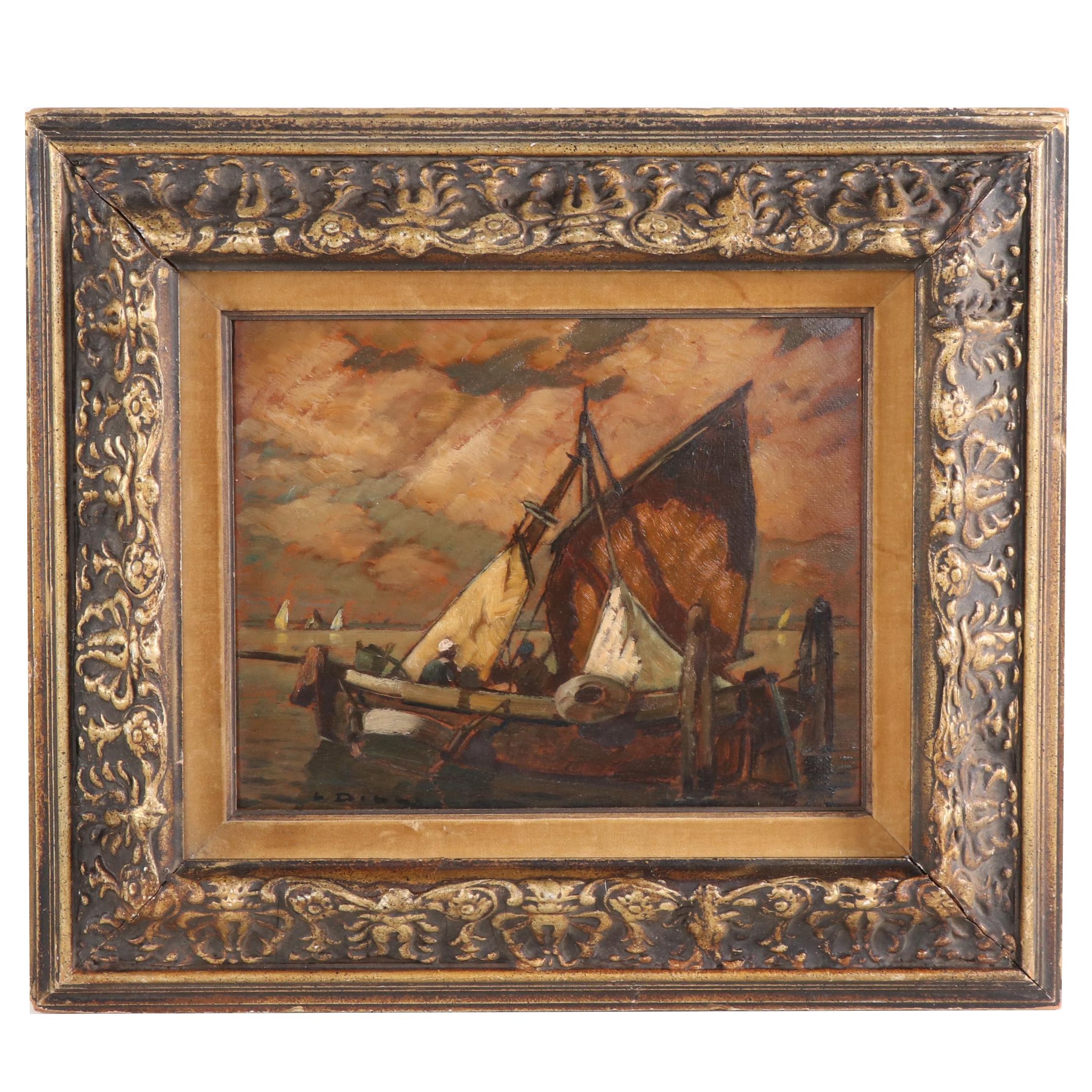 Ludwig Dill Fishing Boats Oil Painting