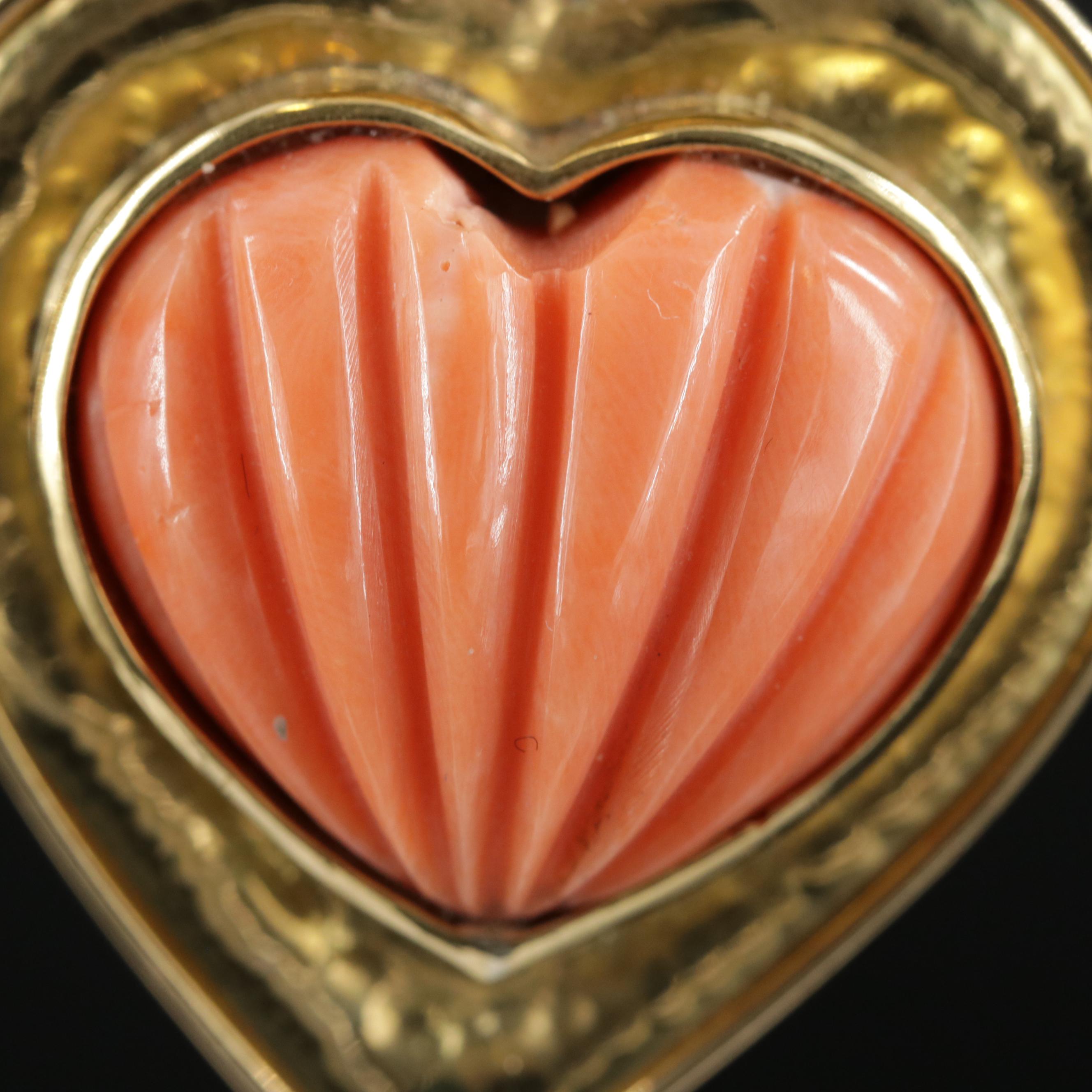 18K Gold Coral Heart Pendant