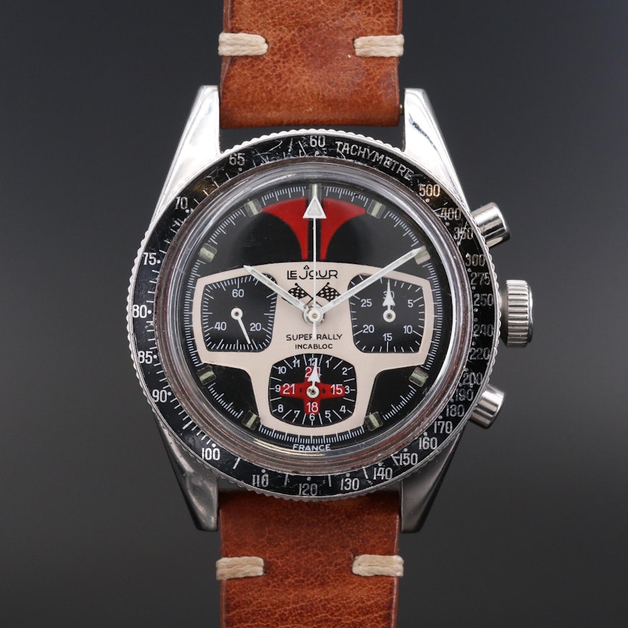 Vintage LeJour Super Rally Chronograph Stainless Steel Wristwatch