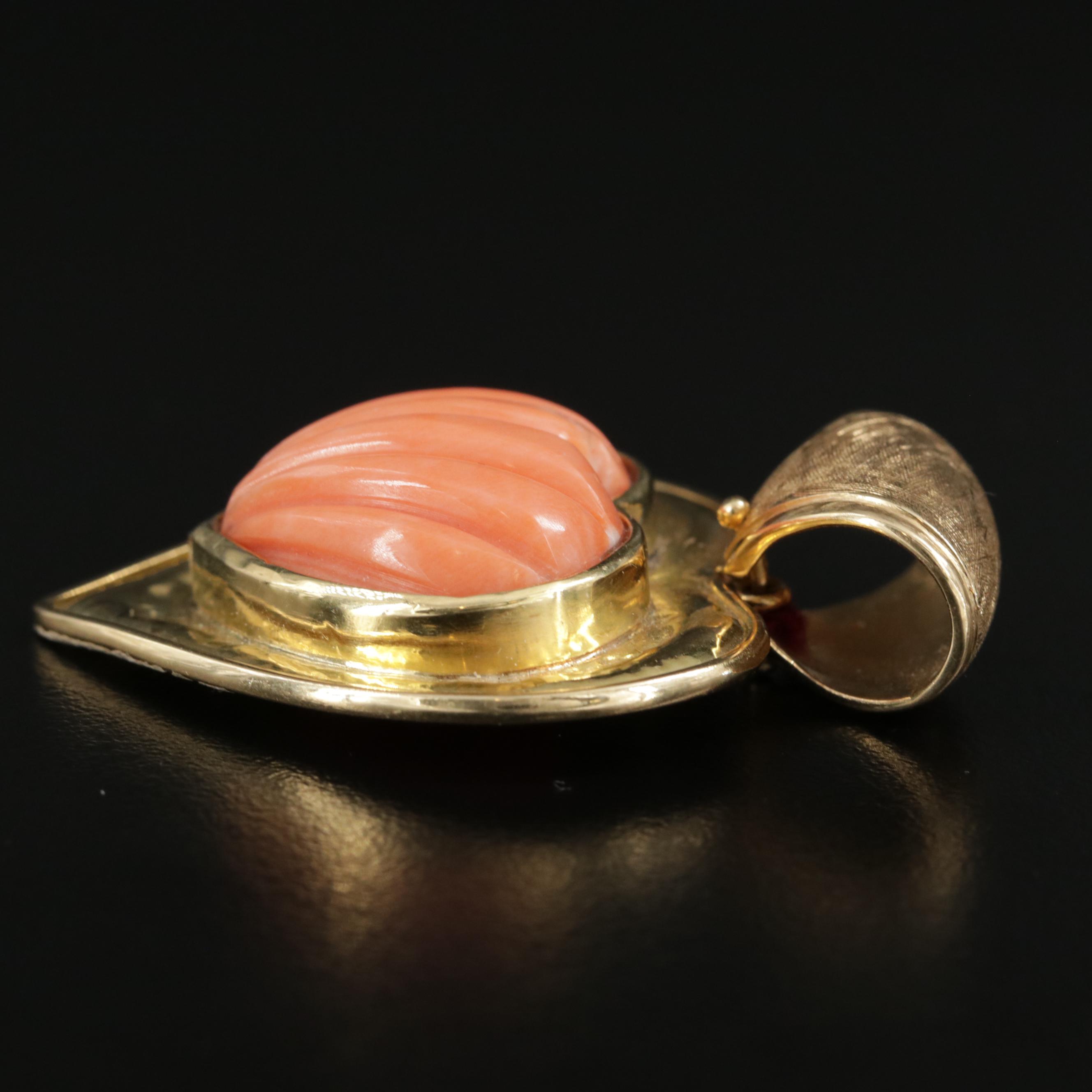 18K Gold Coral Heart Pendant