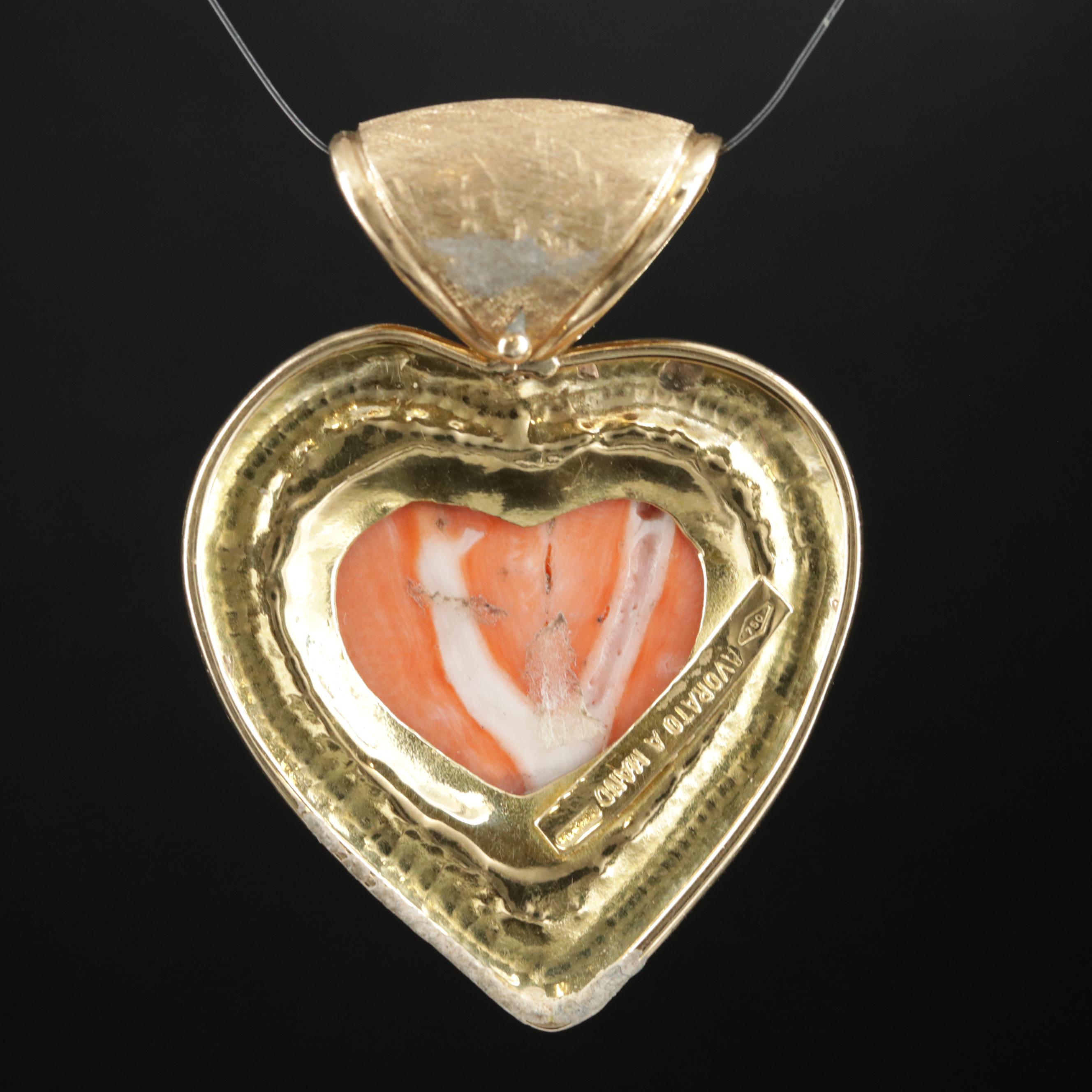 18K Gold Coral Heart Pendant
