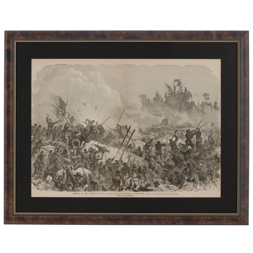 Wood Engraving after F.B. Somell of Civil War Battle Scene, Late 19th Century