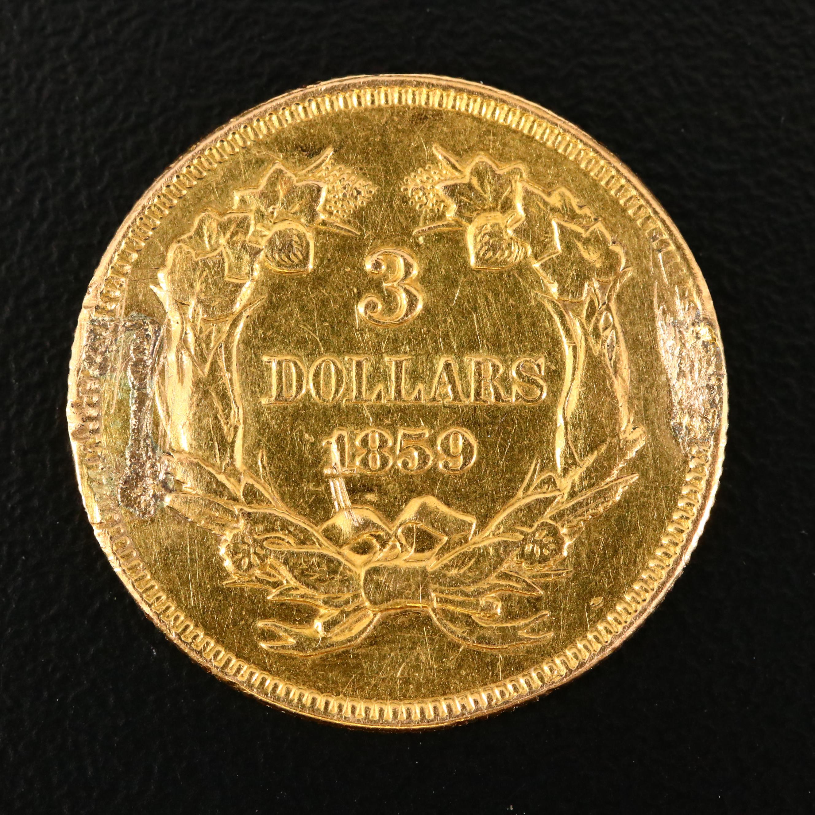 1859 Indian Princess Head $3 Gold Coin