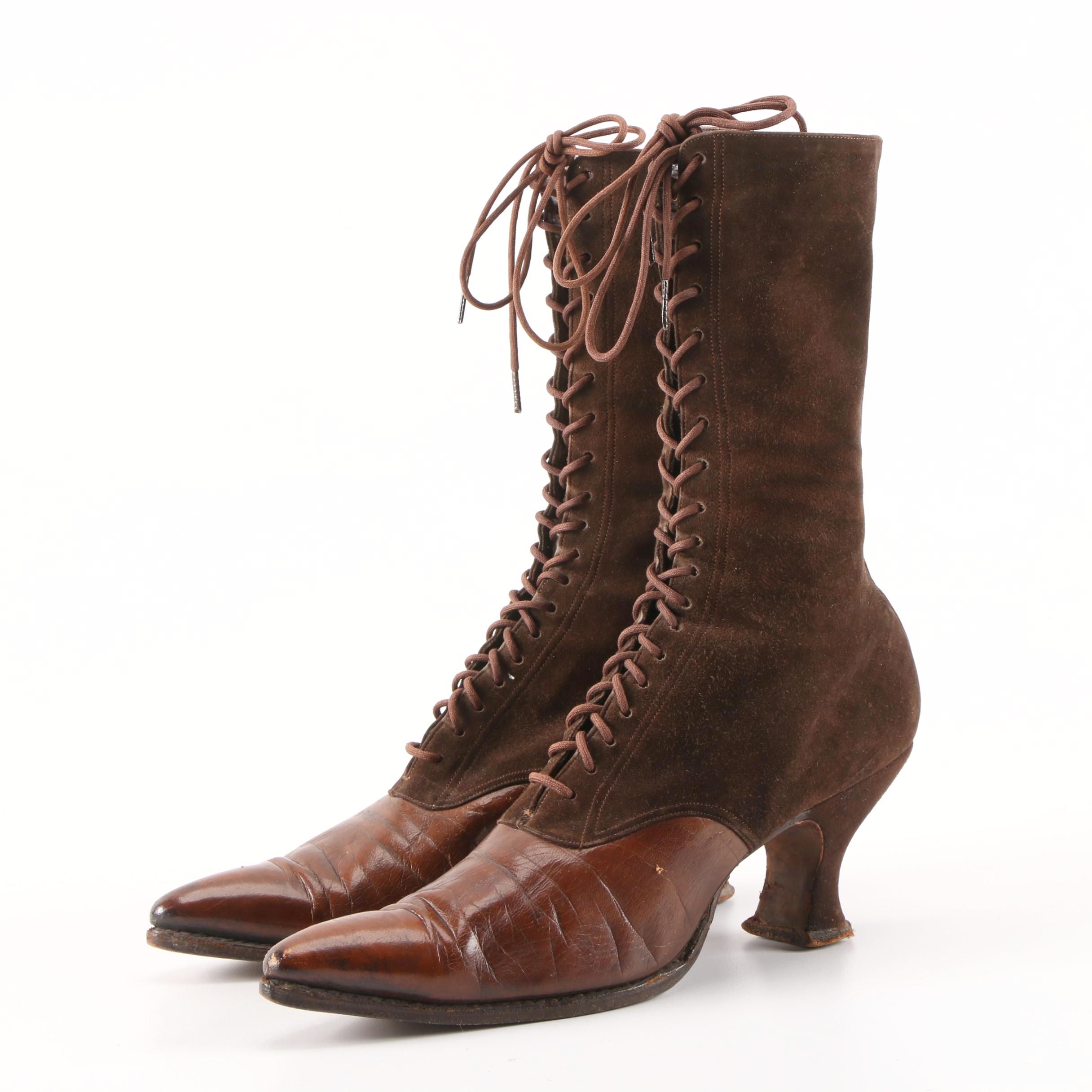 Oppenheim Collins & Company Spool Heel Lace-Up Boots, Early 20th Century