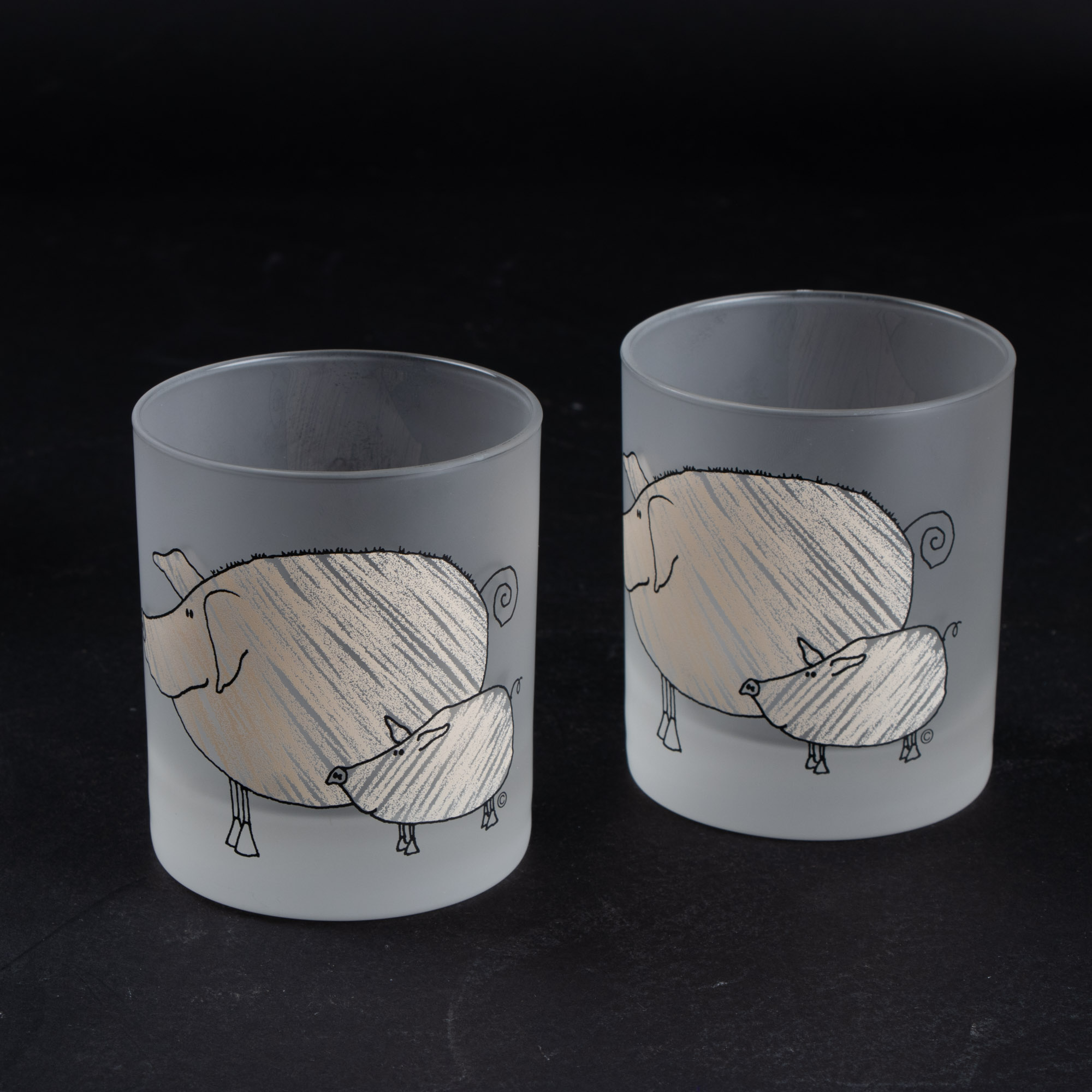 Dartington Designs "Farm Animals" Frosted Double Old Fashioned Glasses