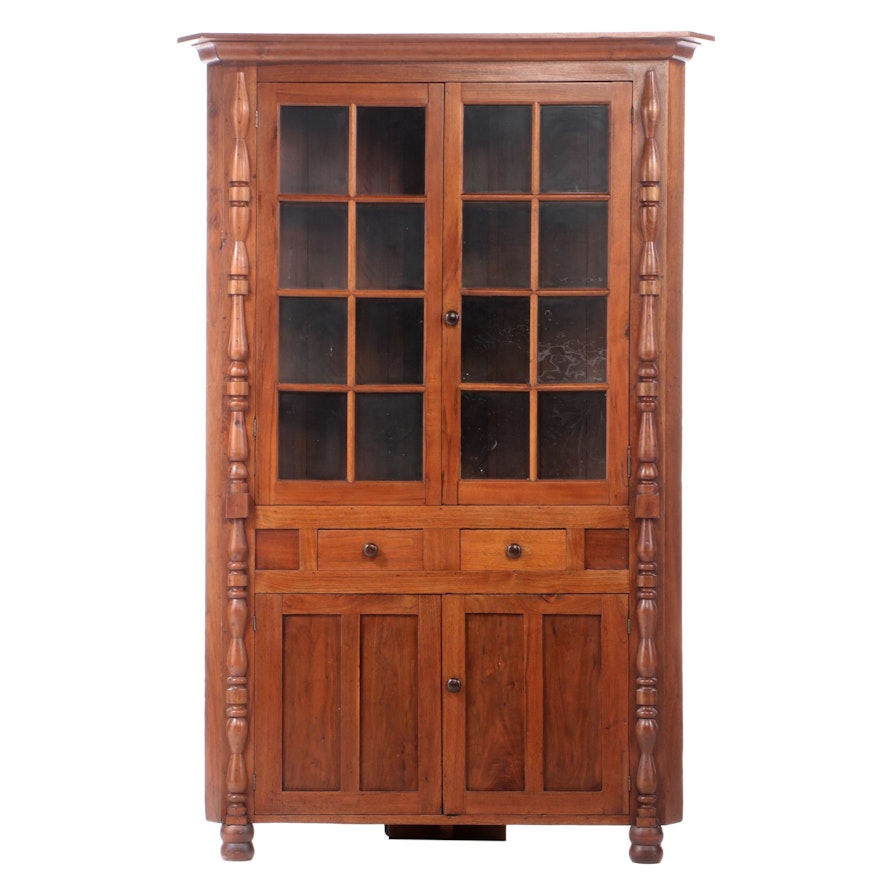 Walnut 16-Pane Corner Cupboard, Early to Mid-19th Century