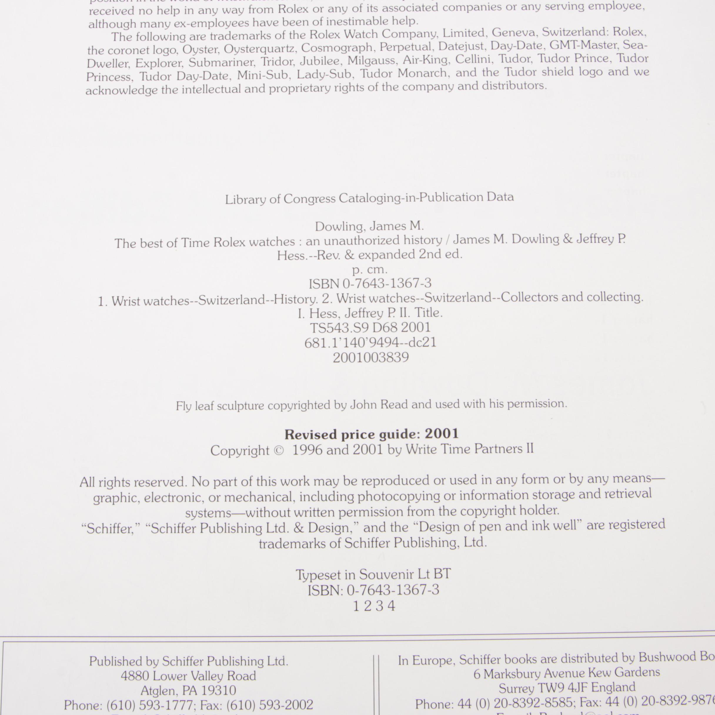 Signed "The Best of Time Rolex Watches" by Dowling and Hess, 2001