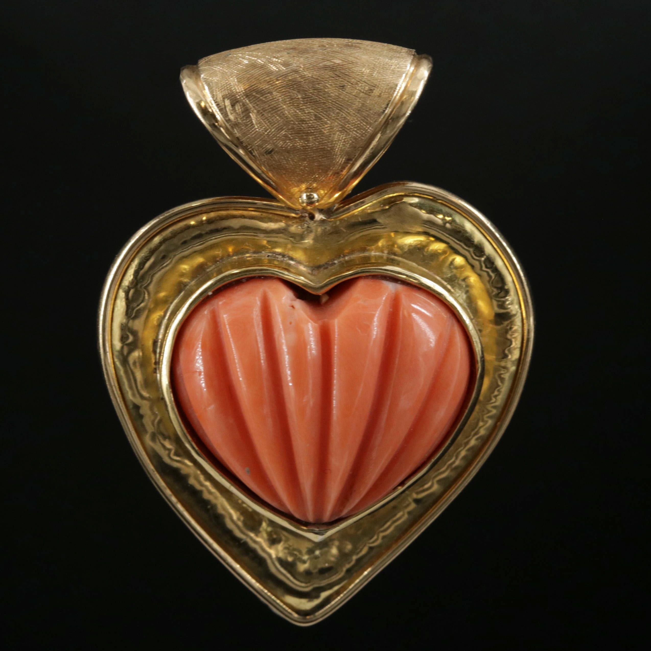 18K Gold Coral Heart Pendant