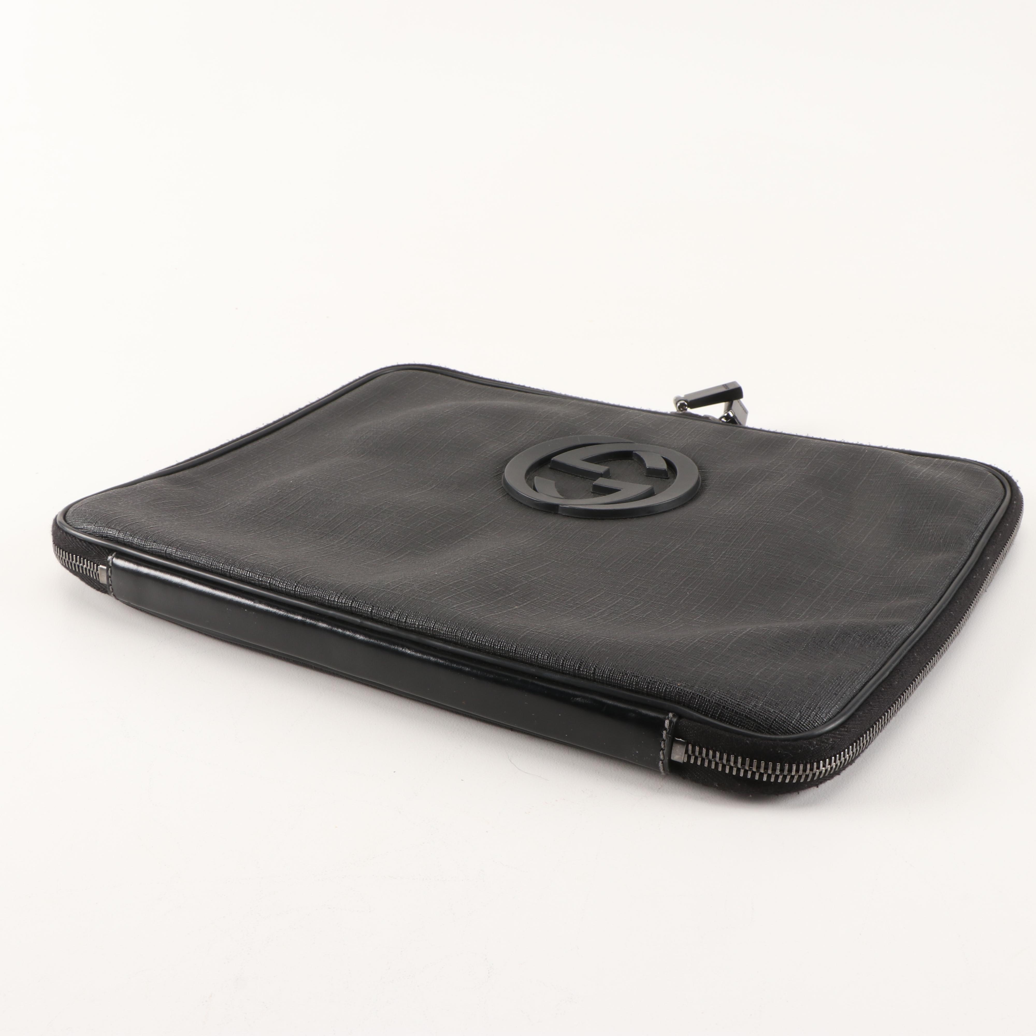 Gucci GG Laptop Bag in Black PVC with Leather Trim