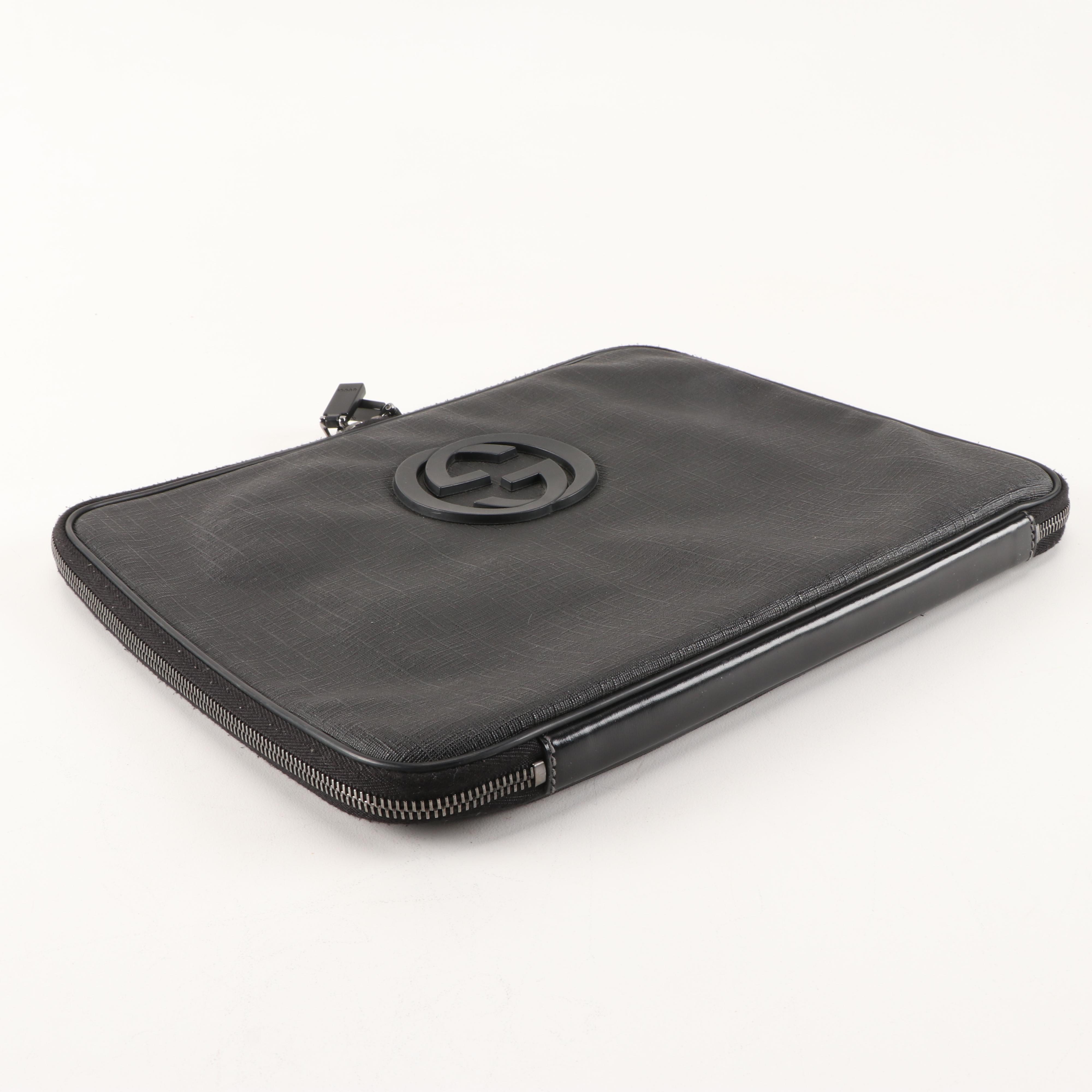 Gucci GG Laptop Bag in Black PVC with Leather Trim