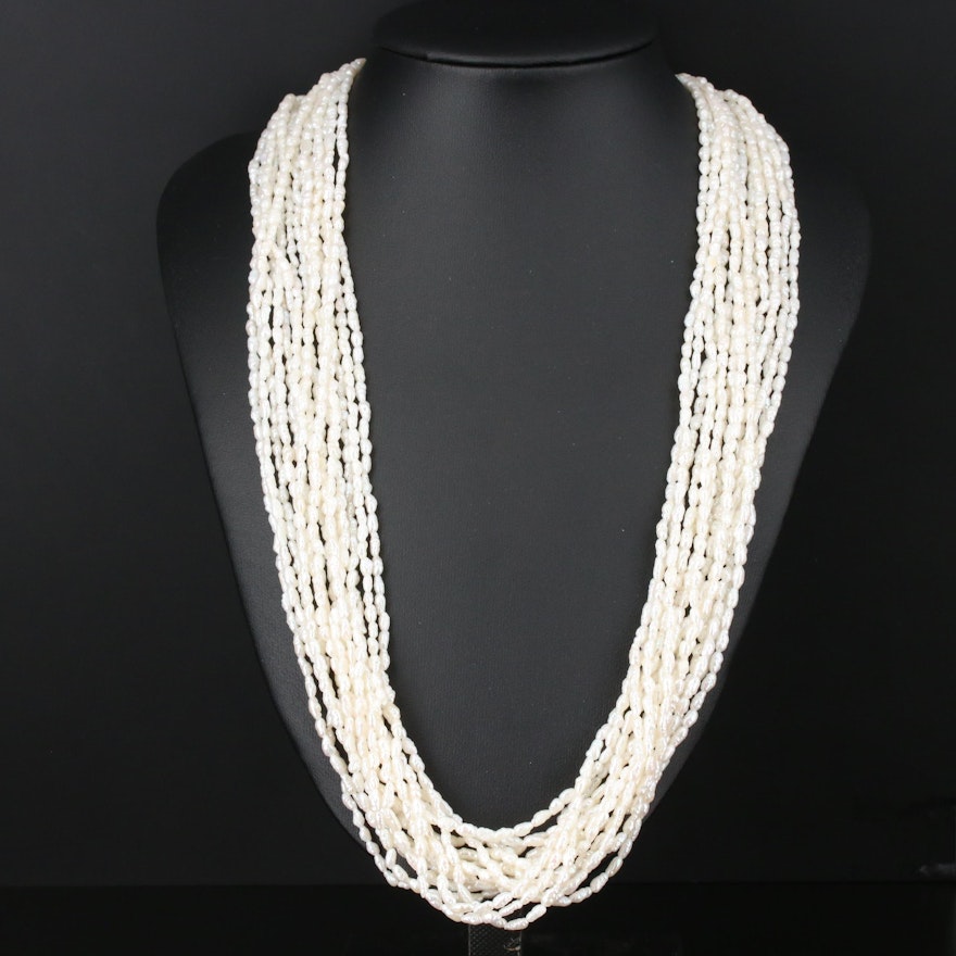 Multi-Strand Pearl Necklace with 14K Yellow Gold Clasp