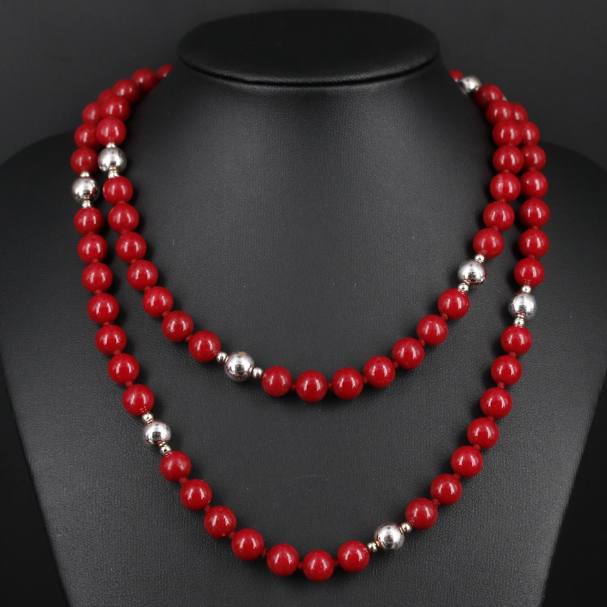 Glass and Imitation Coral Endless Necklace
