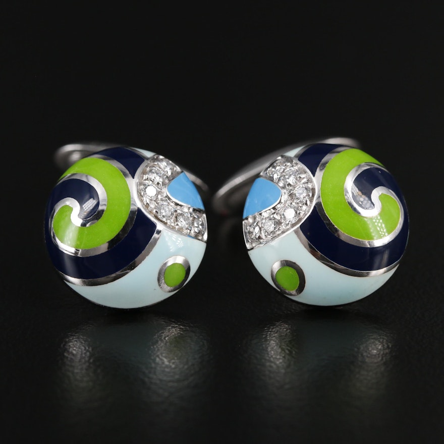 Roberto Coin Diamond Accented 18K White Gold Enameled Cufflinks