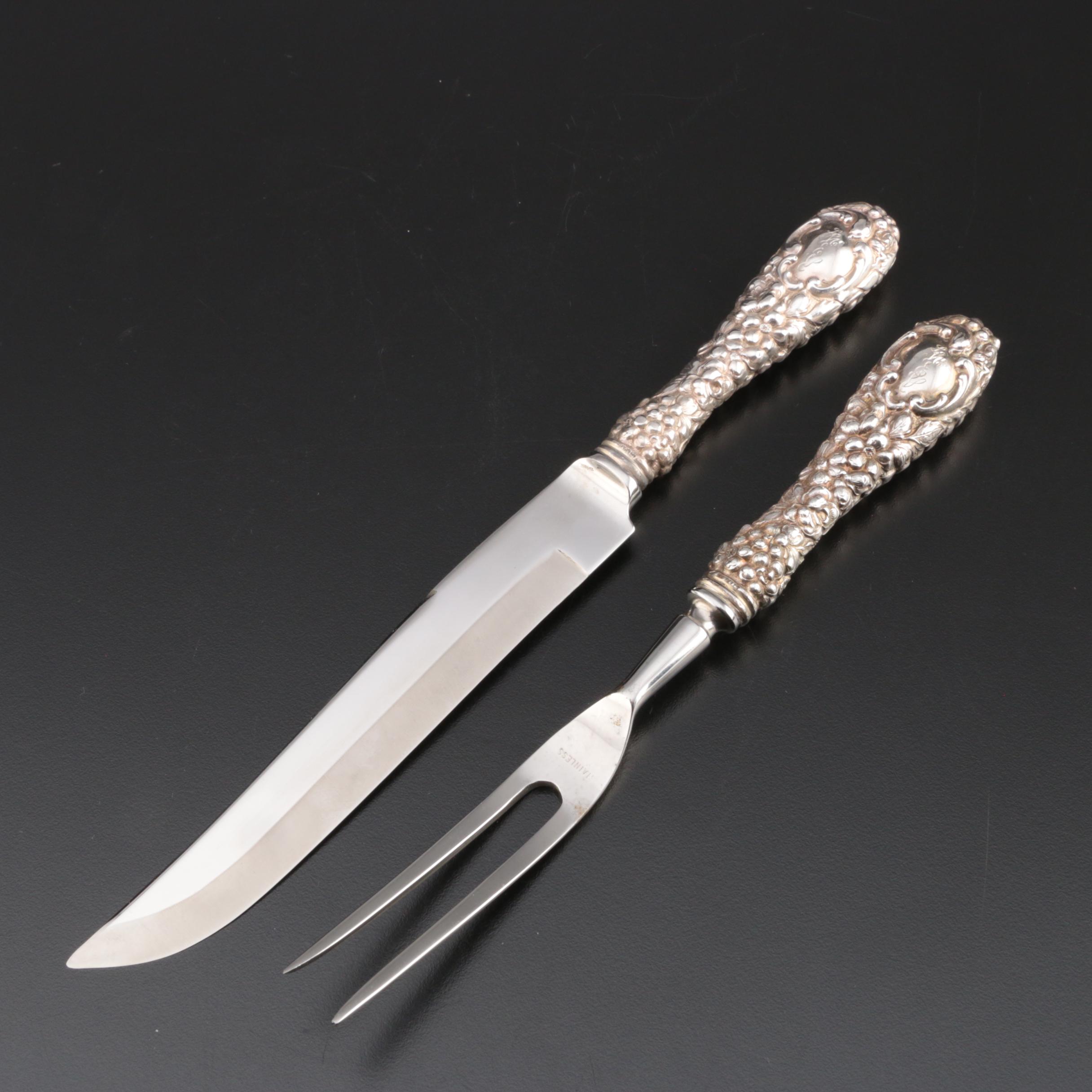 Stieff "Stieff Rose" Sterling-Handled Carving Set with Dinner Knives