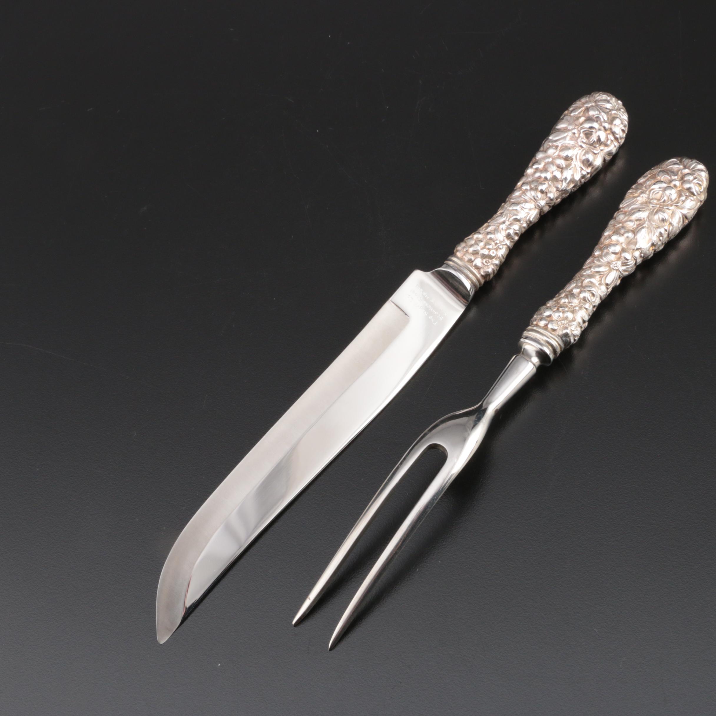 Stieff "Stieff Rose" Sterling-Handled Carving Set with Dinner Knives