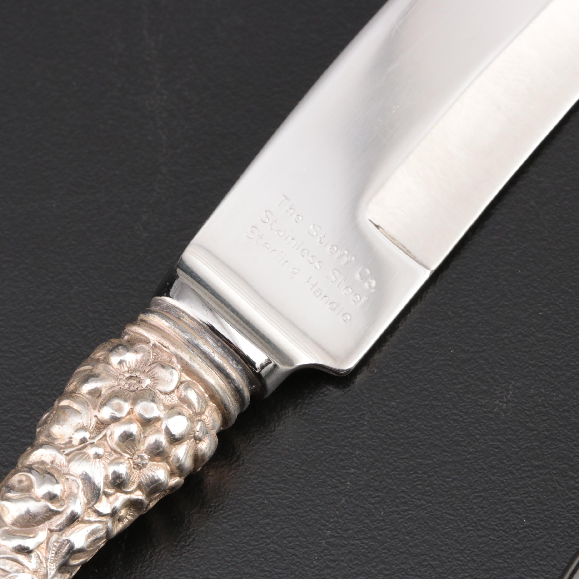 Stieff "Stieff Rose" Sterling-Handled Carving Set with Dinner Knives