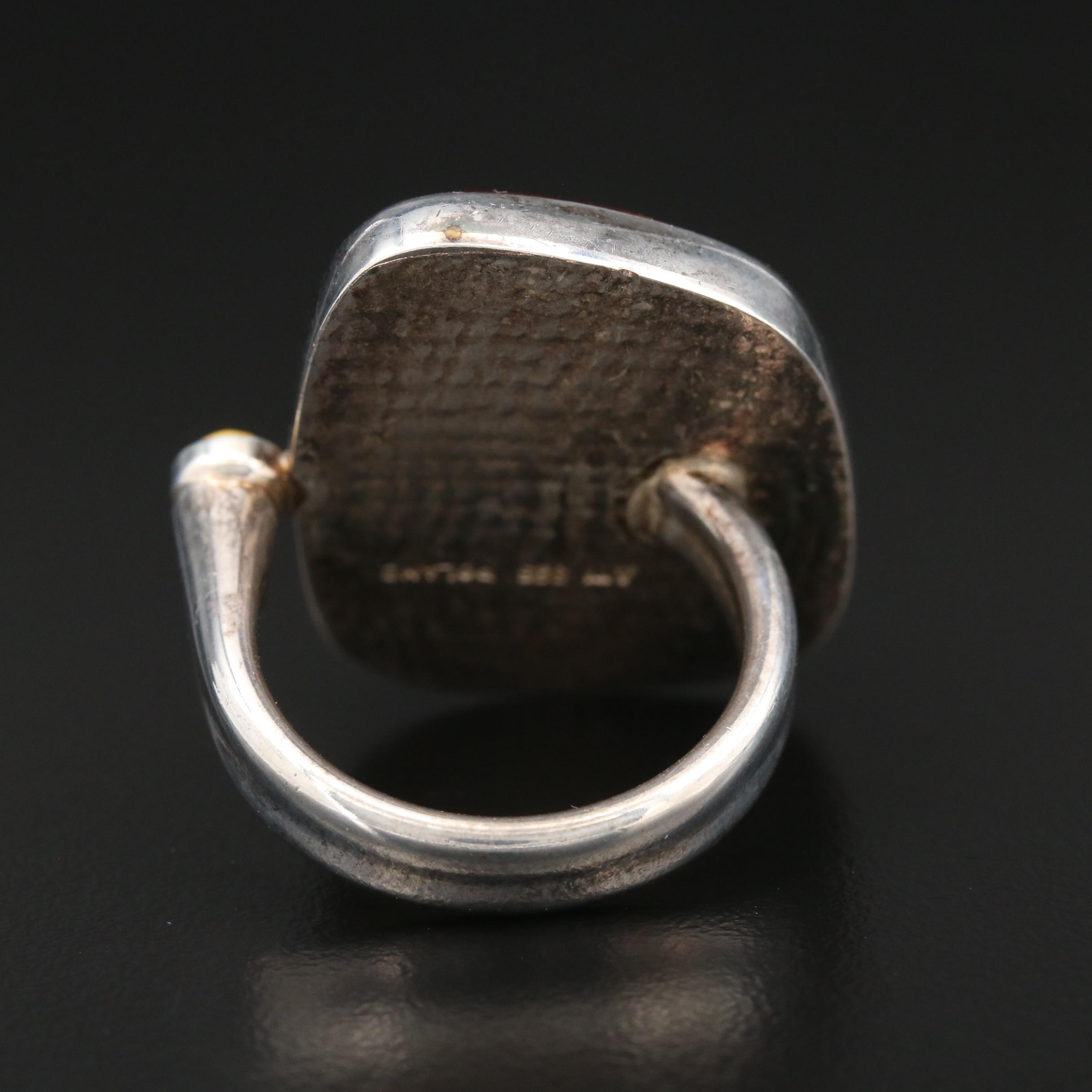 Polish Sterling Amber Ring with Mutton Fat Amber Accent