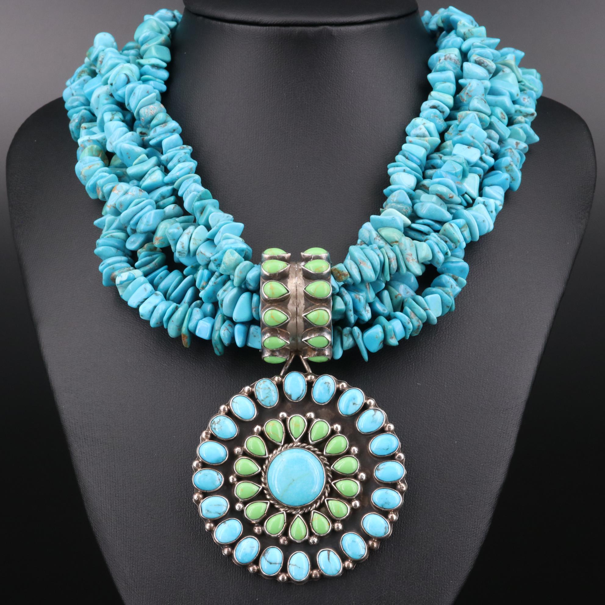 Kee C. Cook Navajo Diné for Rocki Gorman Sterling Turquoise Necklace