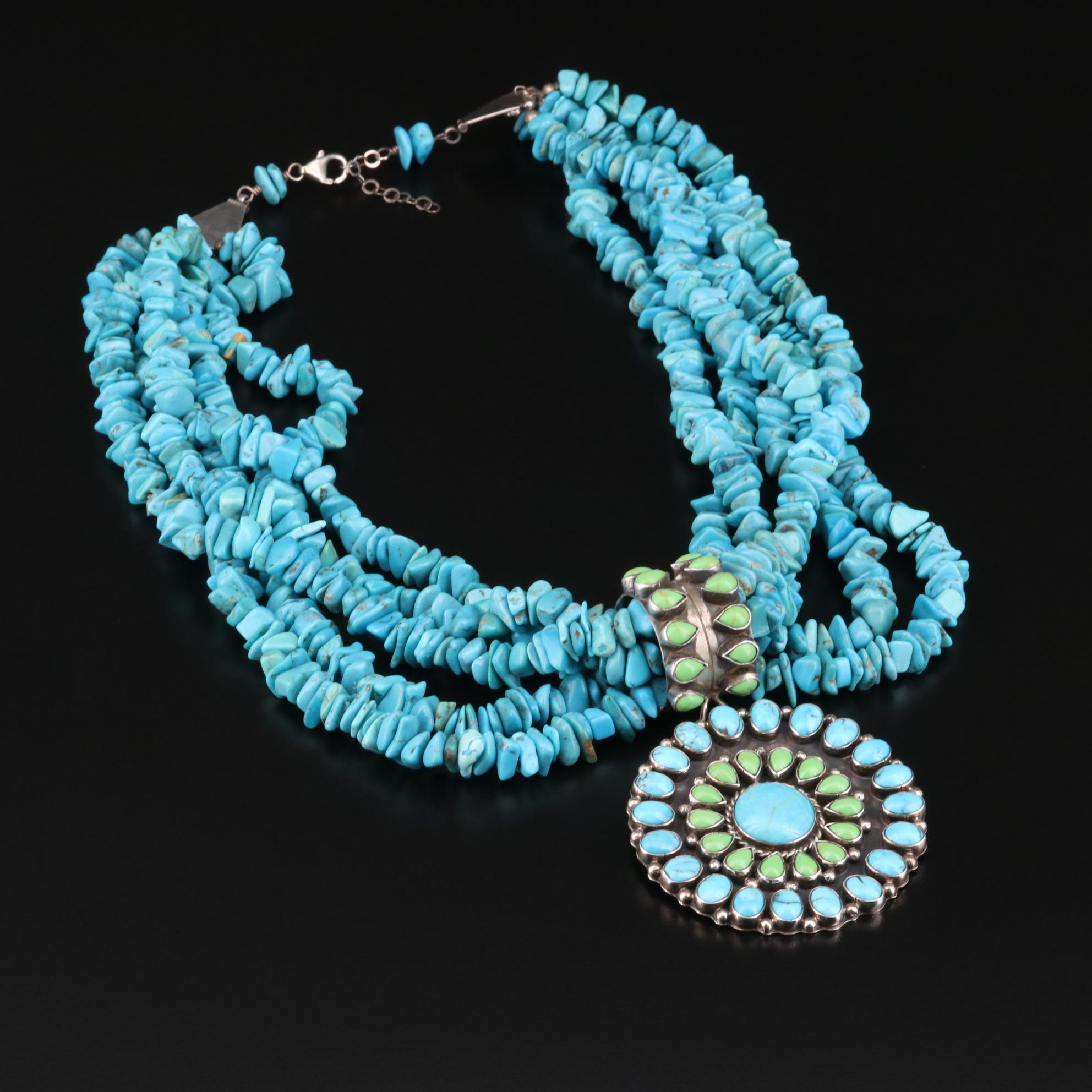 Kee C. Cook Navajo Diné for Rocki Gorman Sterling Turquoise Necklace