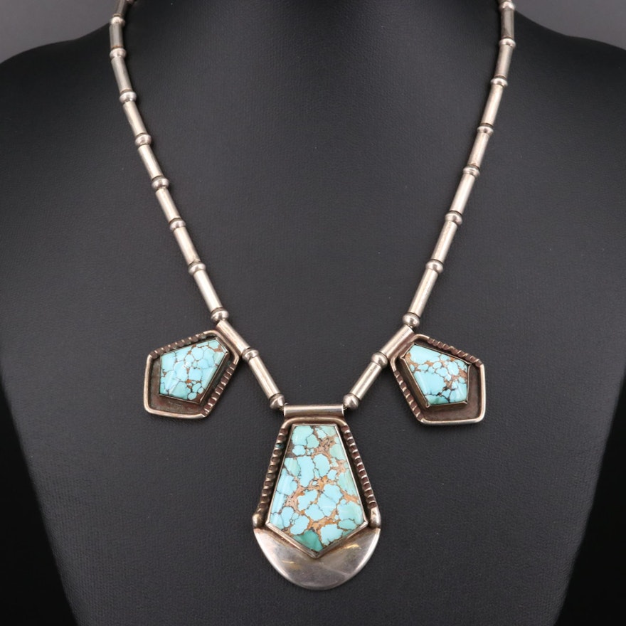 Mark Chee Navajo Diné Sterling Silver Turquoise Necklace