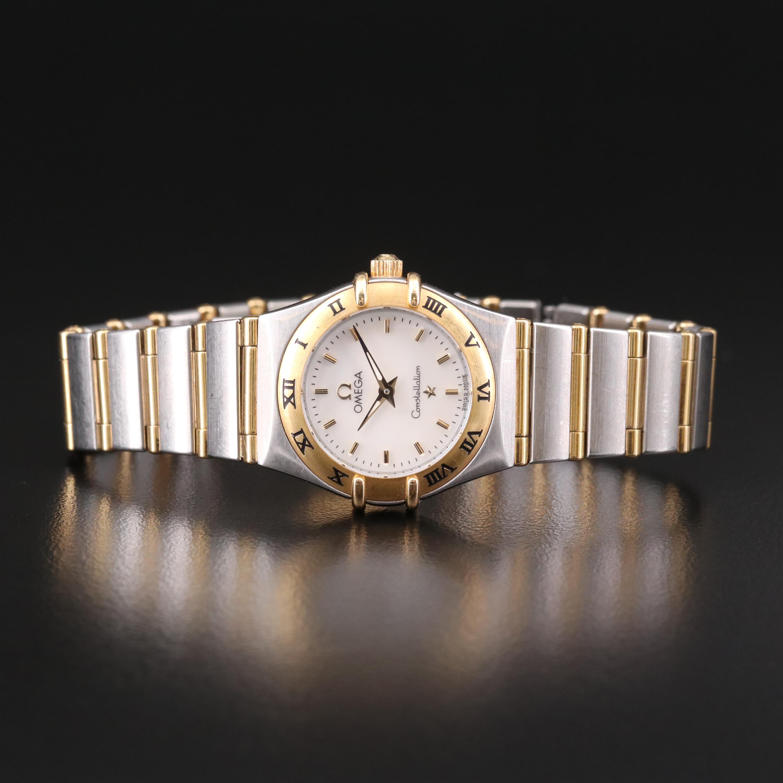 Omega Constellation 18K Gold and Stainless Steel Watch With Mother of Pearl Dial
