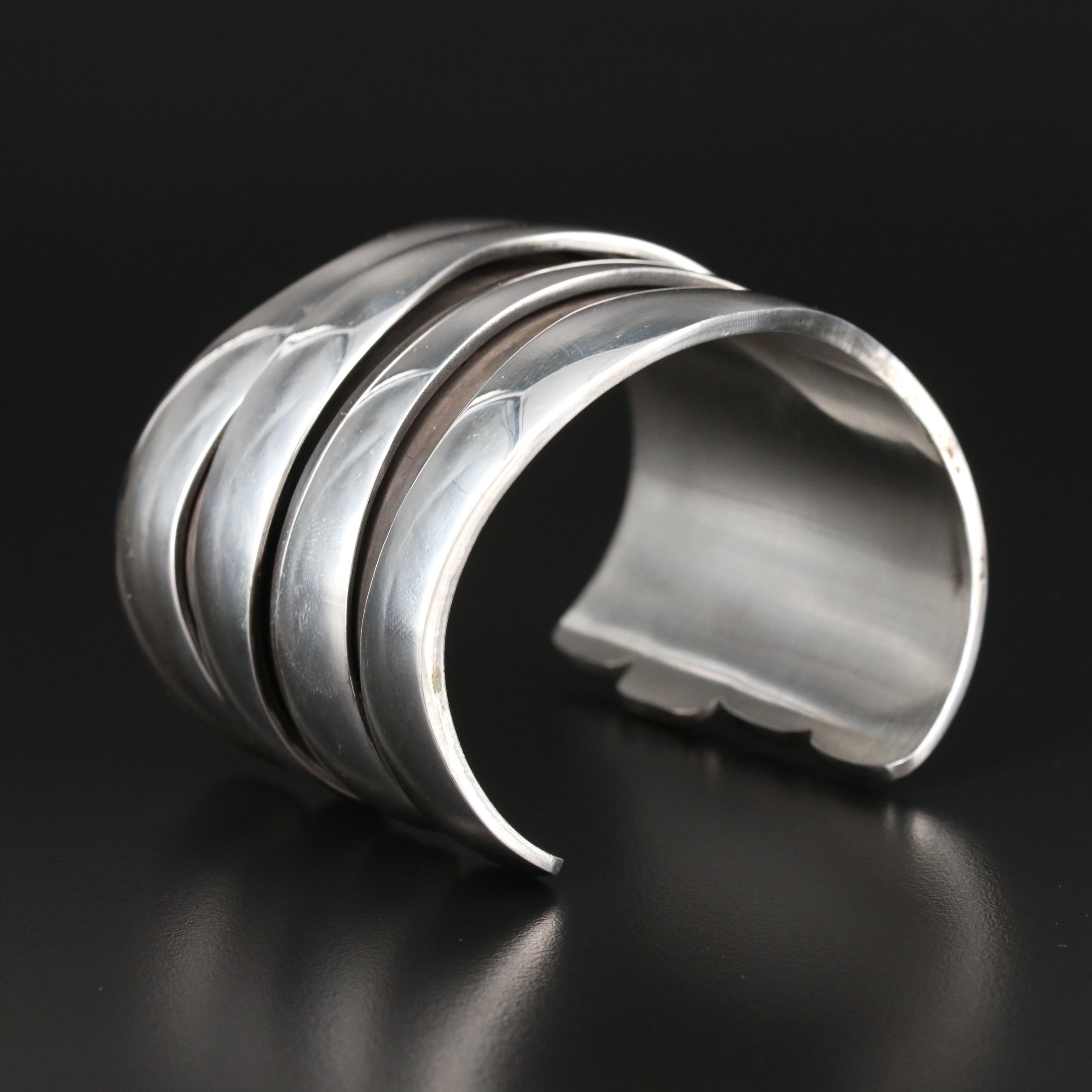 Christine Alice Eustace Zuni Cochiti Sterling Wide Ribbed Cuff Bracelet