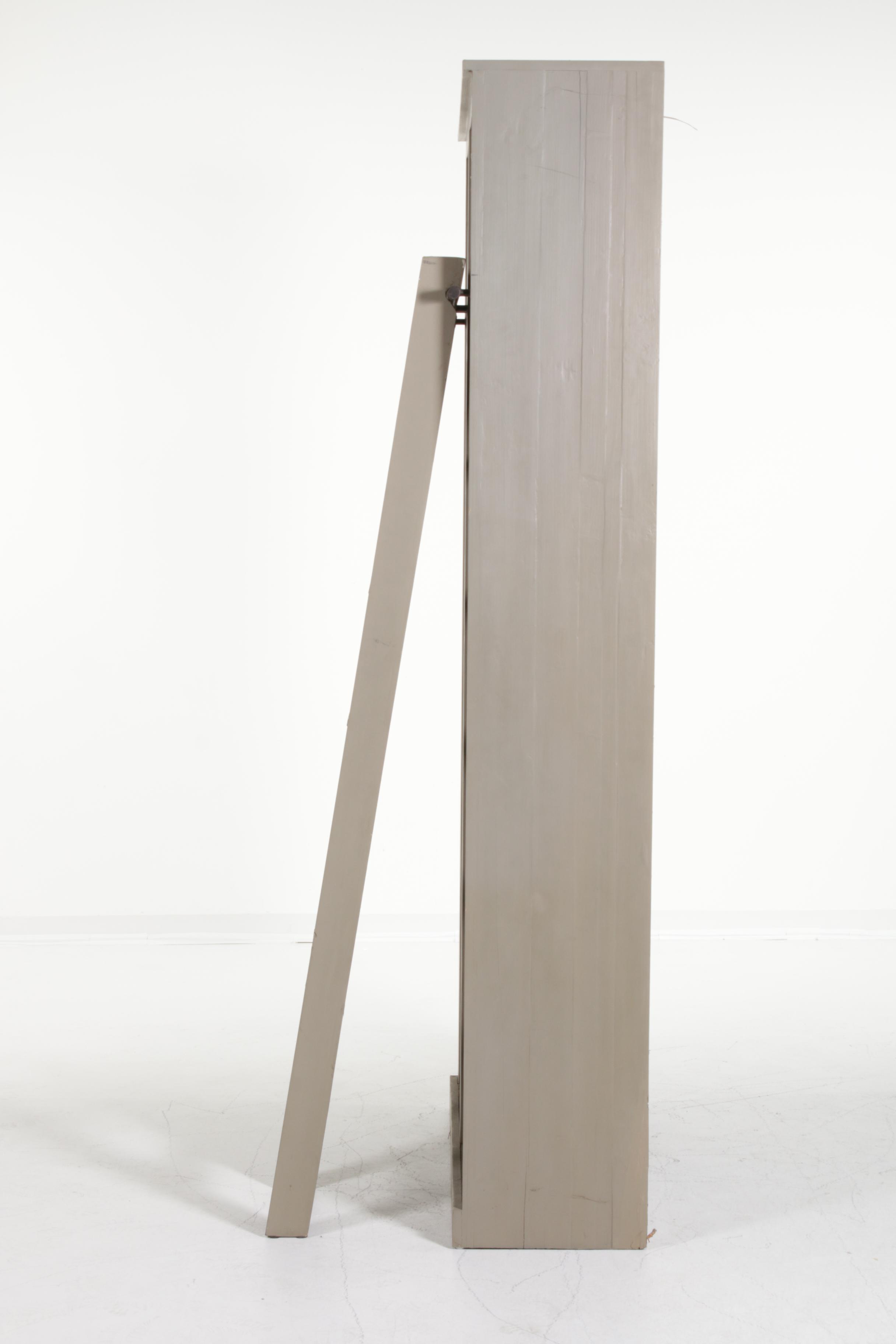 Weathered Rustic Gray Pine Double Library Bookcase with Ladder