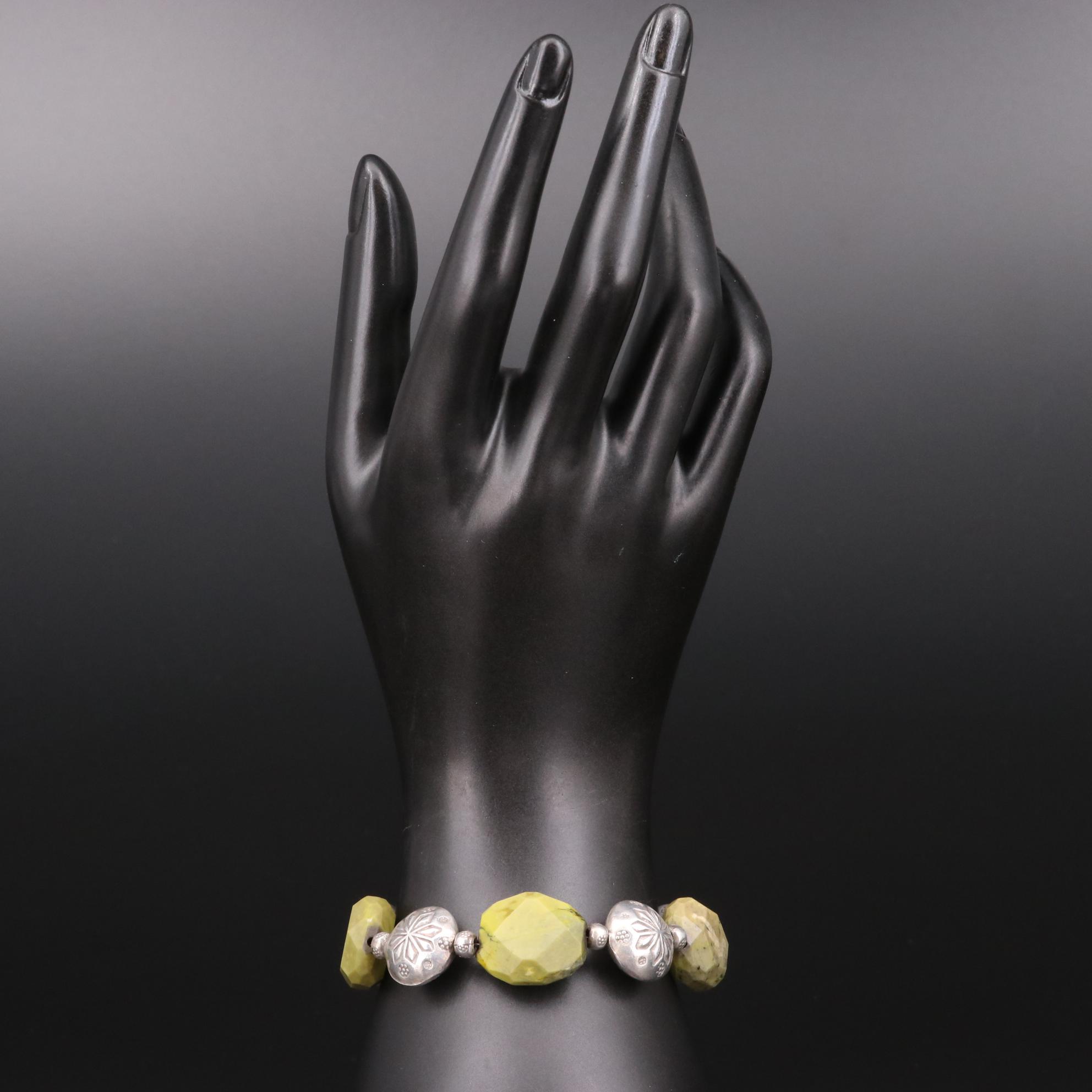 Italian Sterling Silver Serpentine and Lapis Lazuli Bracelets