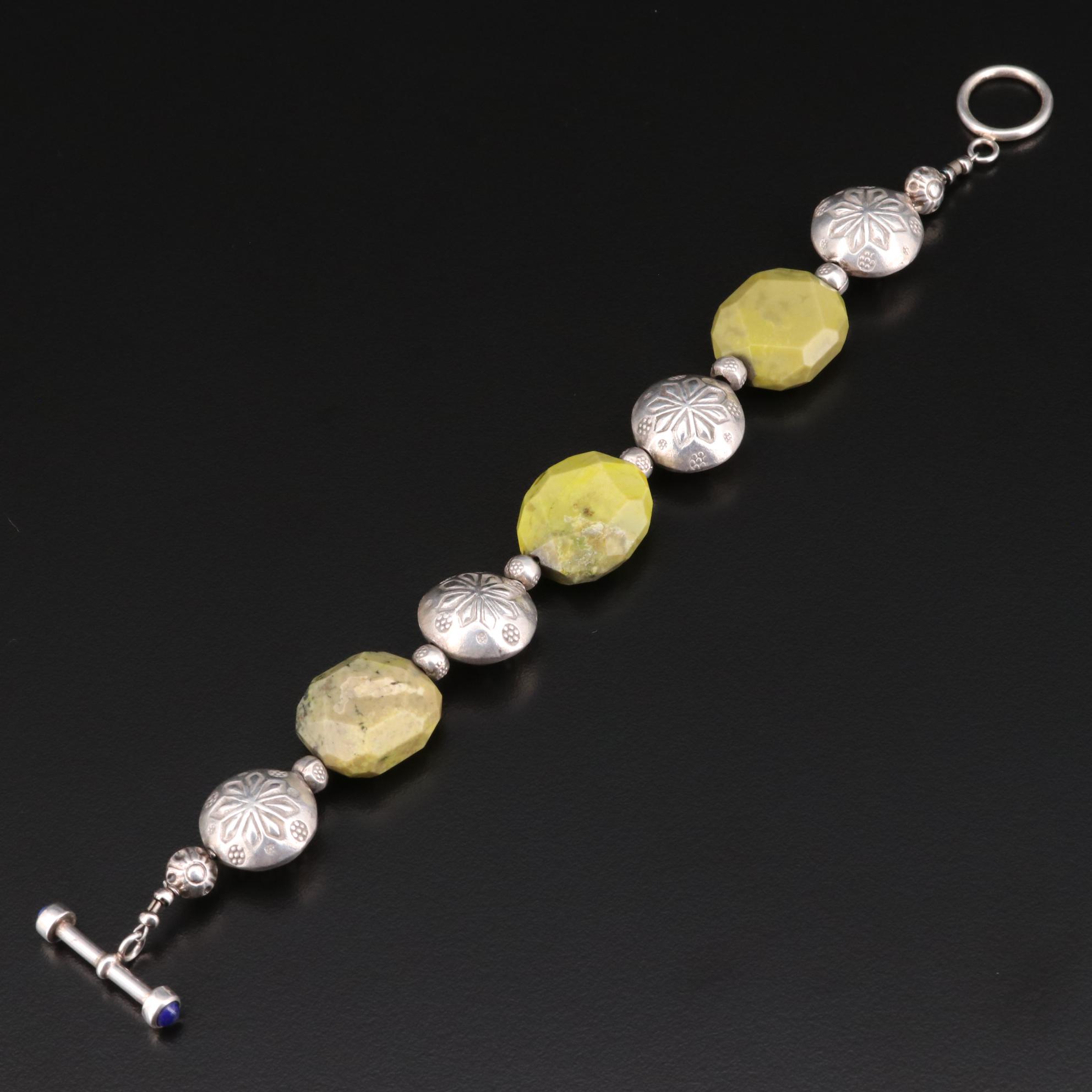 Italian Sterling Silver Serpentine and Lapis Lazuli Bracelets