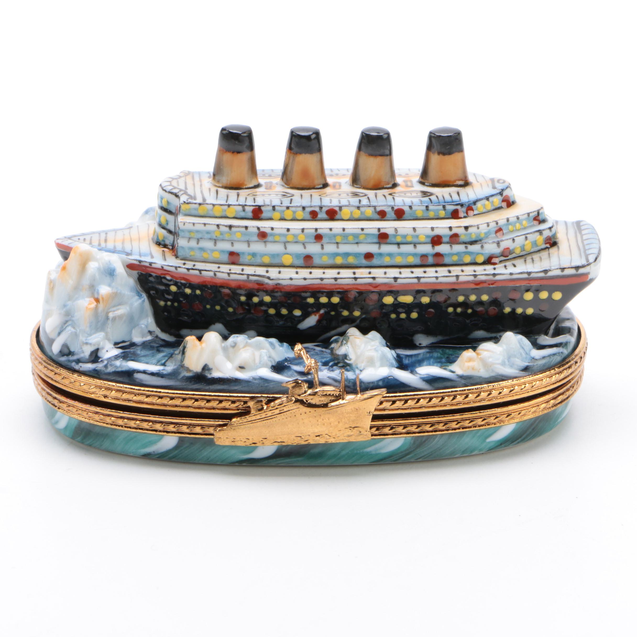Limoges Limited Edition"Titanic Hitting Iceberg" Trinket Box, 393/750