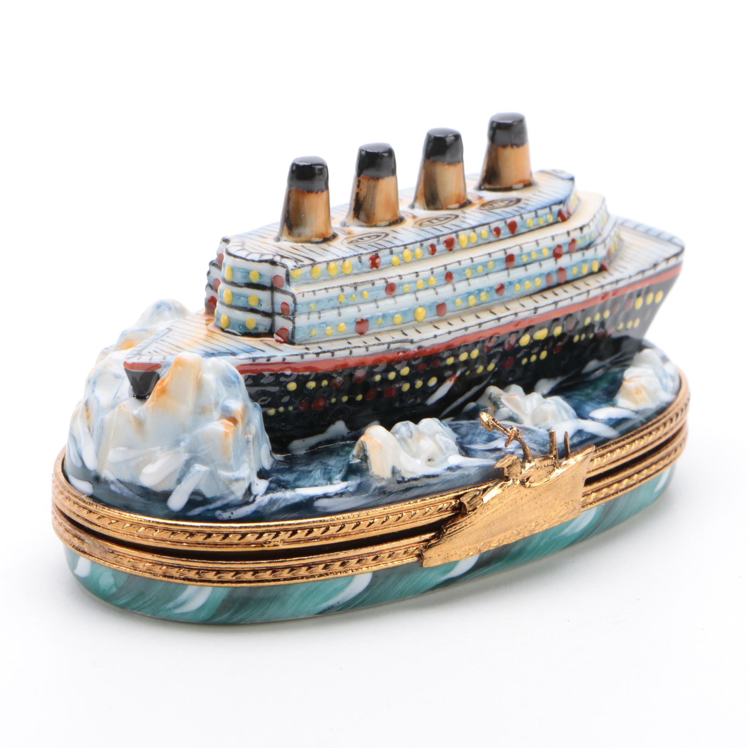 Limoges Limited Edition"Titanic Hitting Iceberg" Trinket Box, 393/750