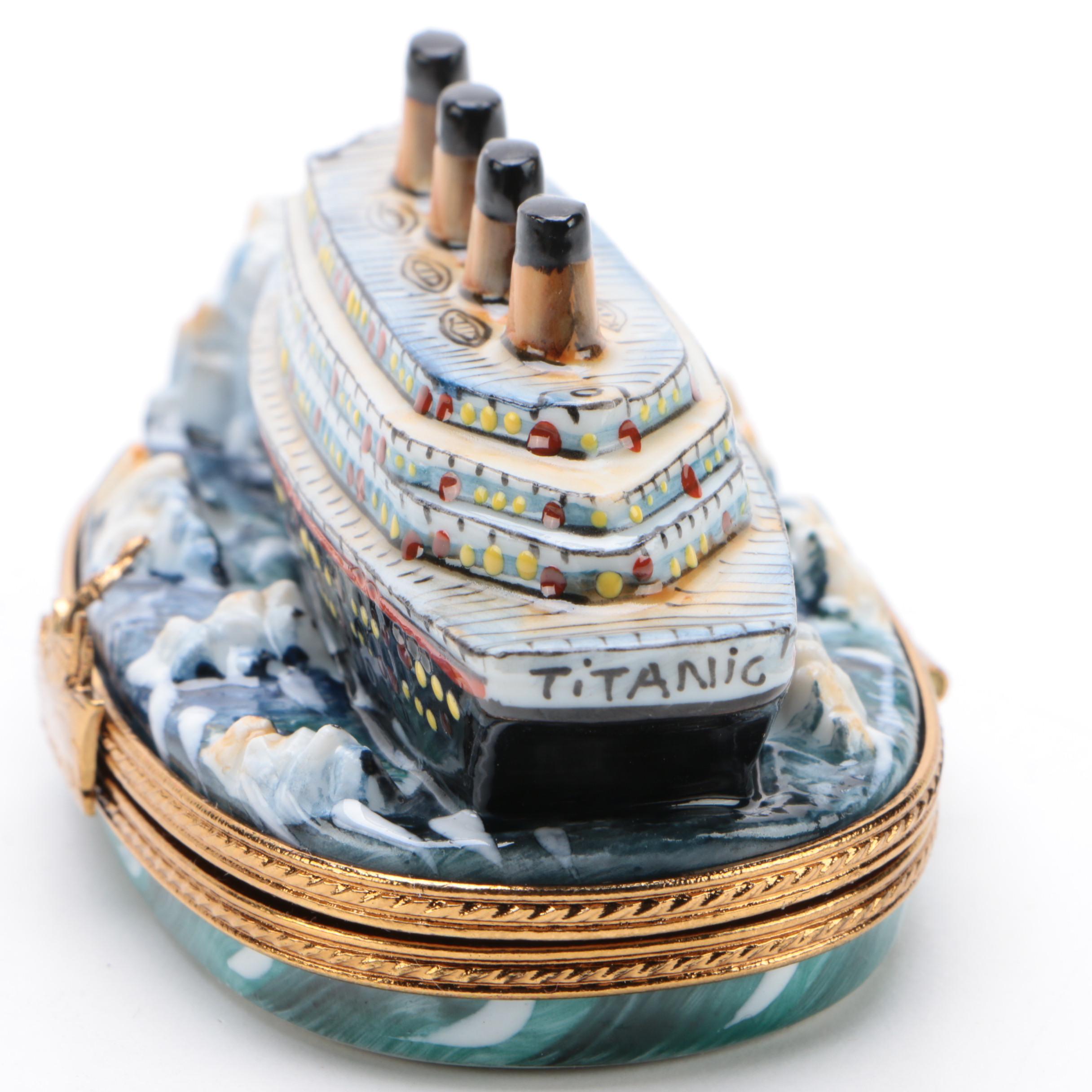 Limoges Limited Edition"Titanic Hitting Iceberg" Trinket Box, 393/750