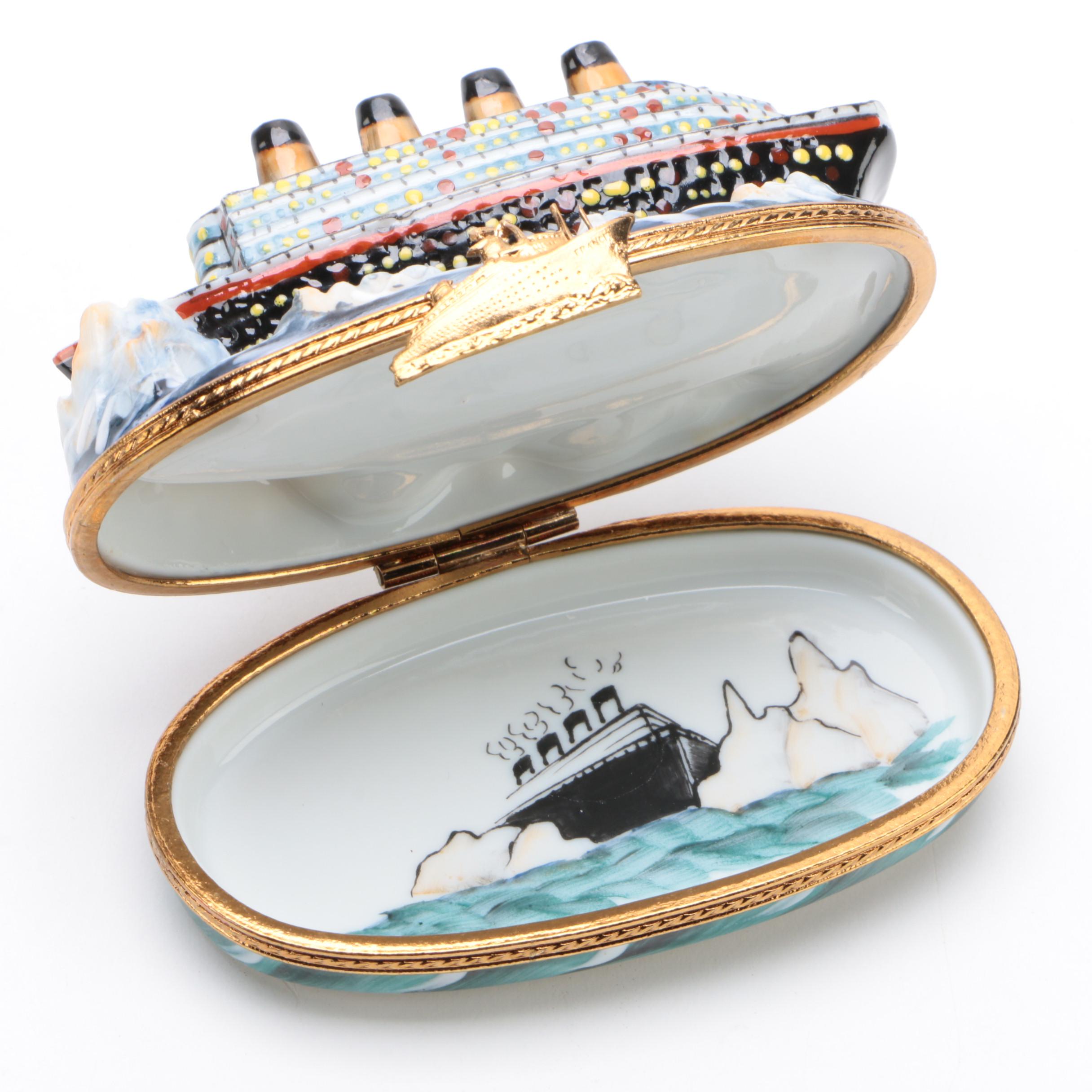 Limoges Limited Edition"Titanic Hitting Iceberg" Trinket Box, 393/750