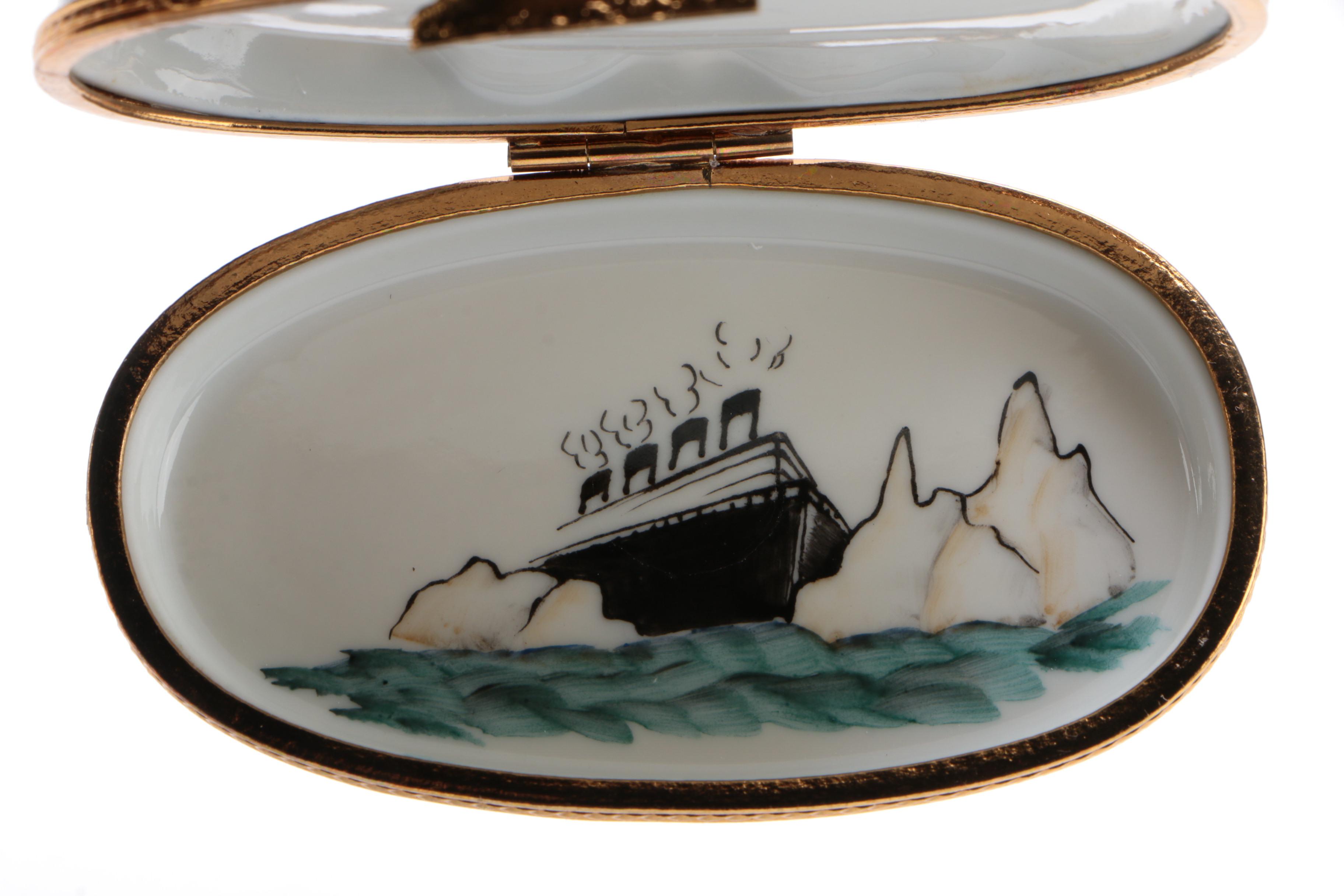 Limoges Limited Edition"Titanic Hitting Iceberg" Trinket Box, 393/750