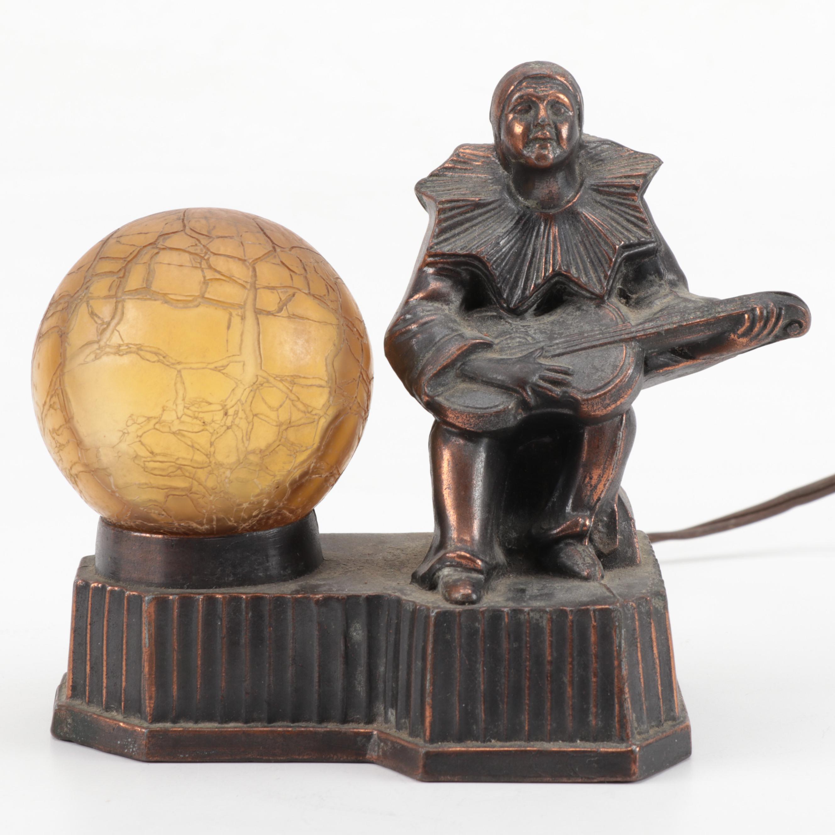 Frankart Nuart Ronson Style Minstrel Clown Guitar Night Light, circa 1930s