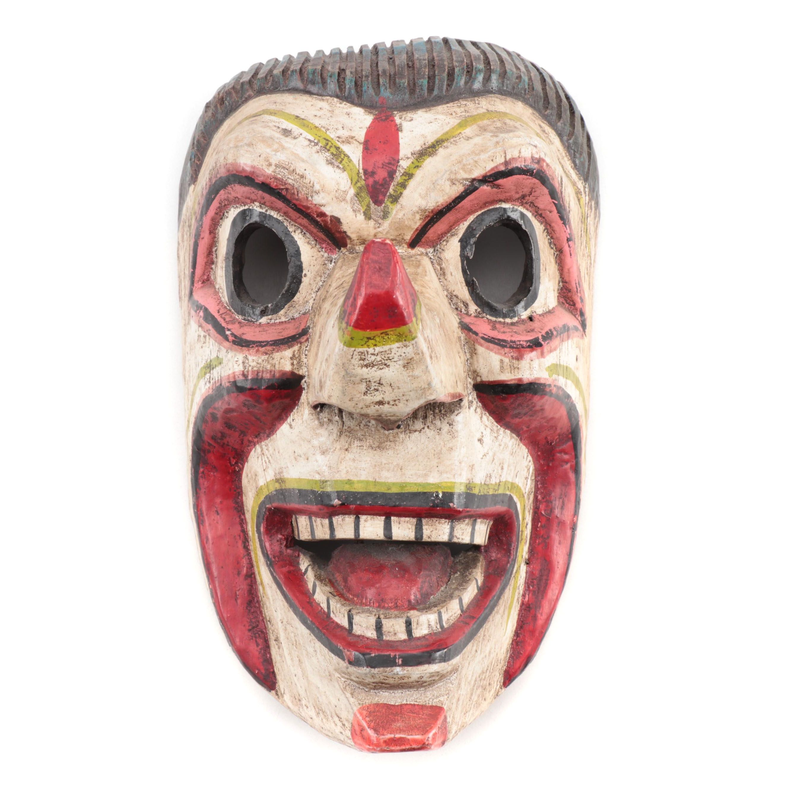 Ecuadorian Folk Art Carved and Polychromed Wood Spirit Mask