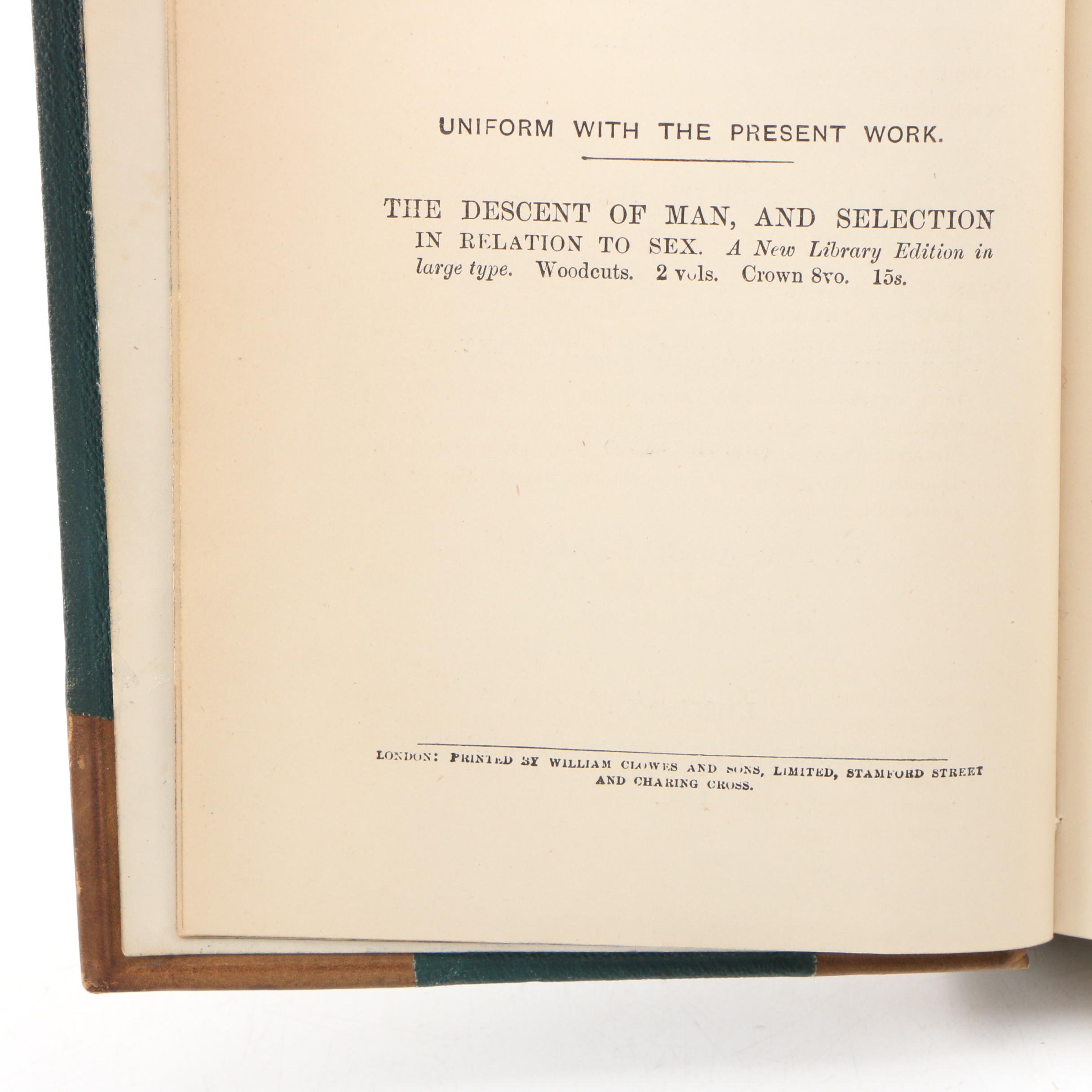 1890 "The Origin of Species" by Charles Darwin, Finely Bound Two-Volume Set