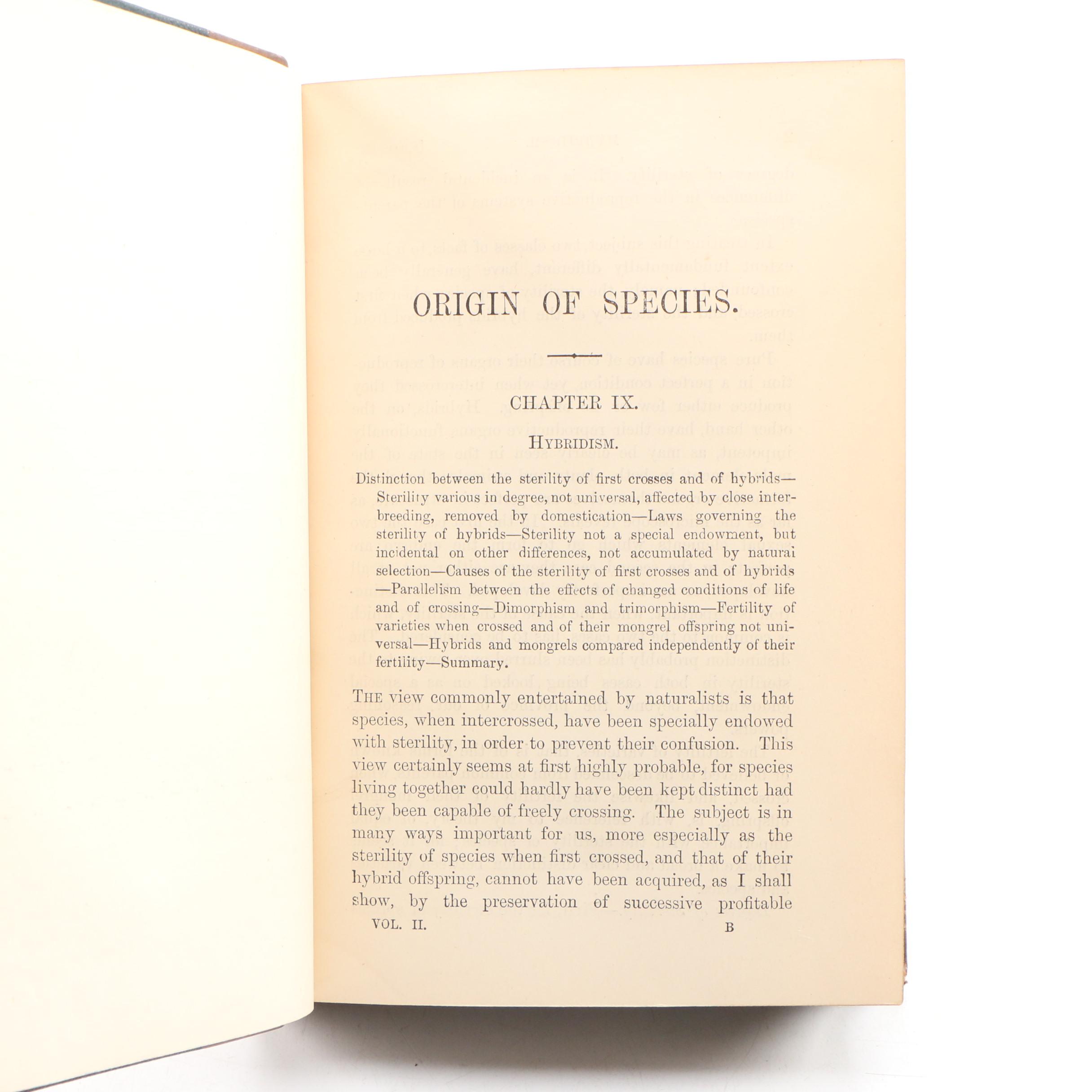1890 "The Origin of Species" by Charles Darwin, Finely Bound Two-Volume Set