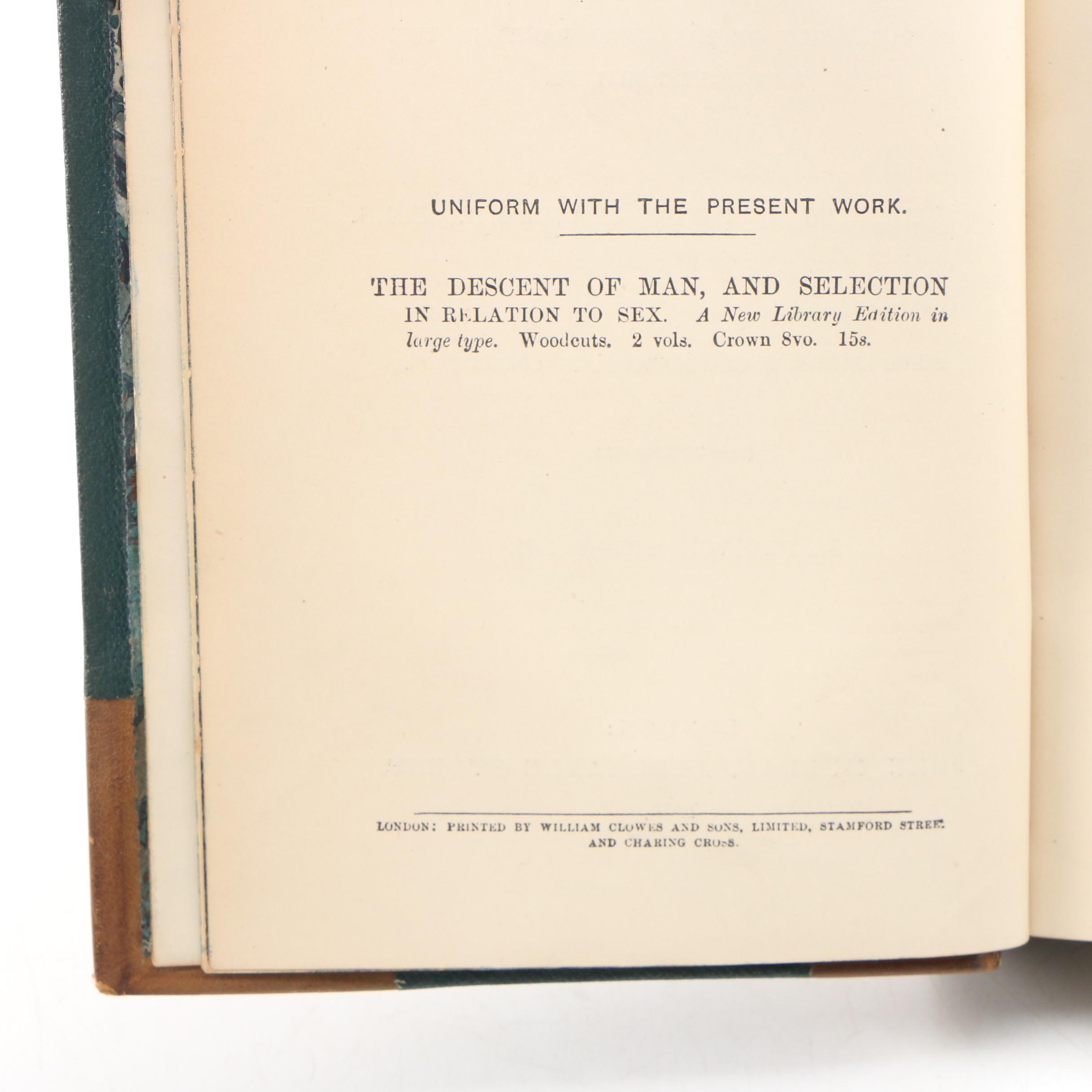 1890 "The Origin of Species" by Charles Darwin, Finely Bound Two-Volume Set