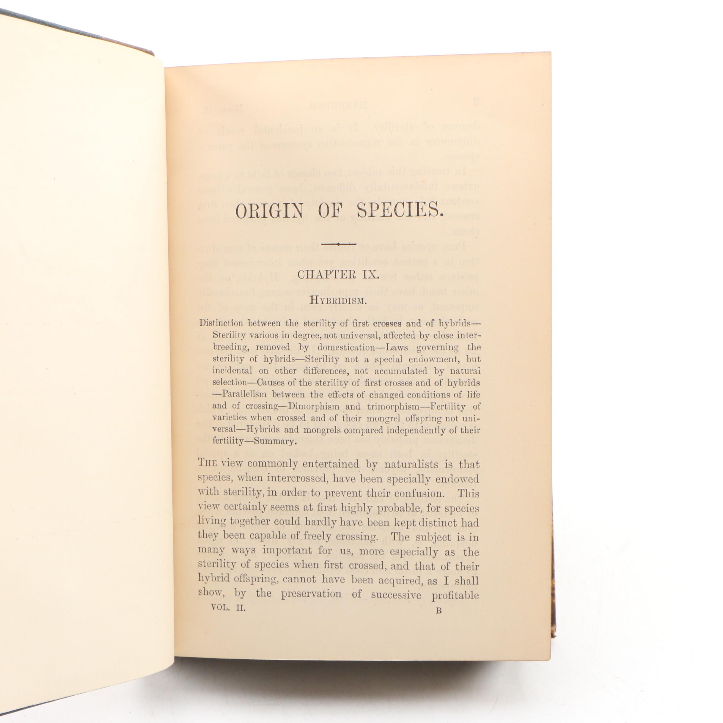 1890 "The Origin of Species" by Charles Darwin, Finely Bound Two-Volume Set