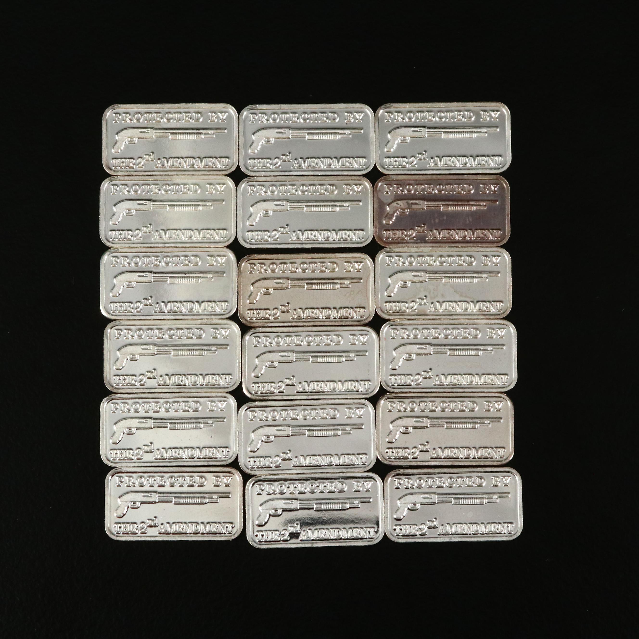 Eighteen 1-Gram Gun-Themed Fine Silver Ingots