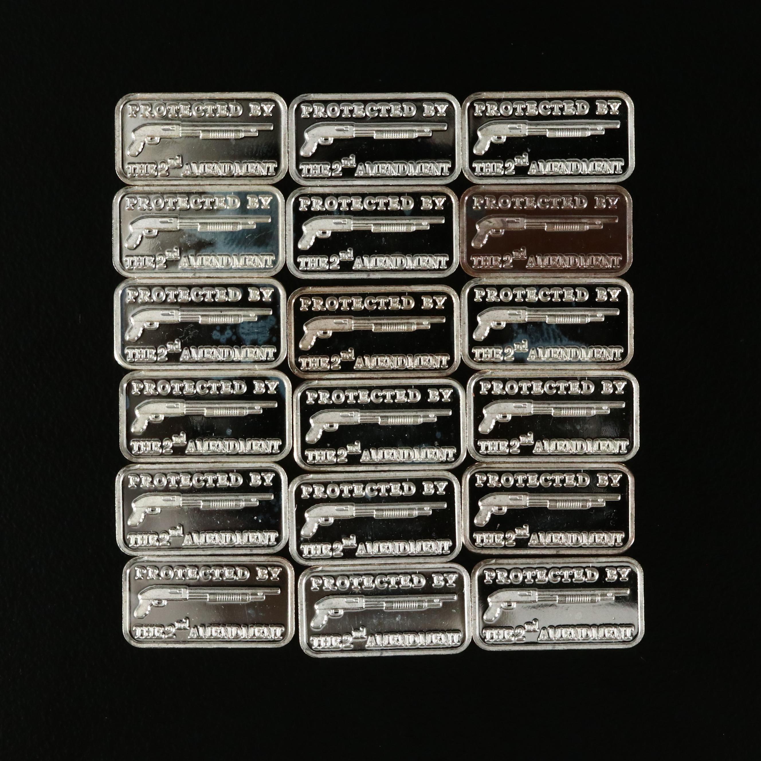 Eighteen 1-Gram Gun-Themed Fine Silver Ingots
