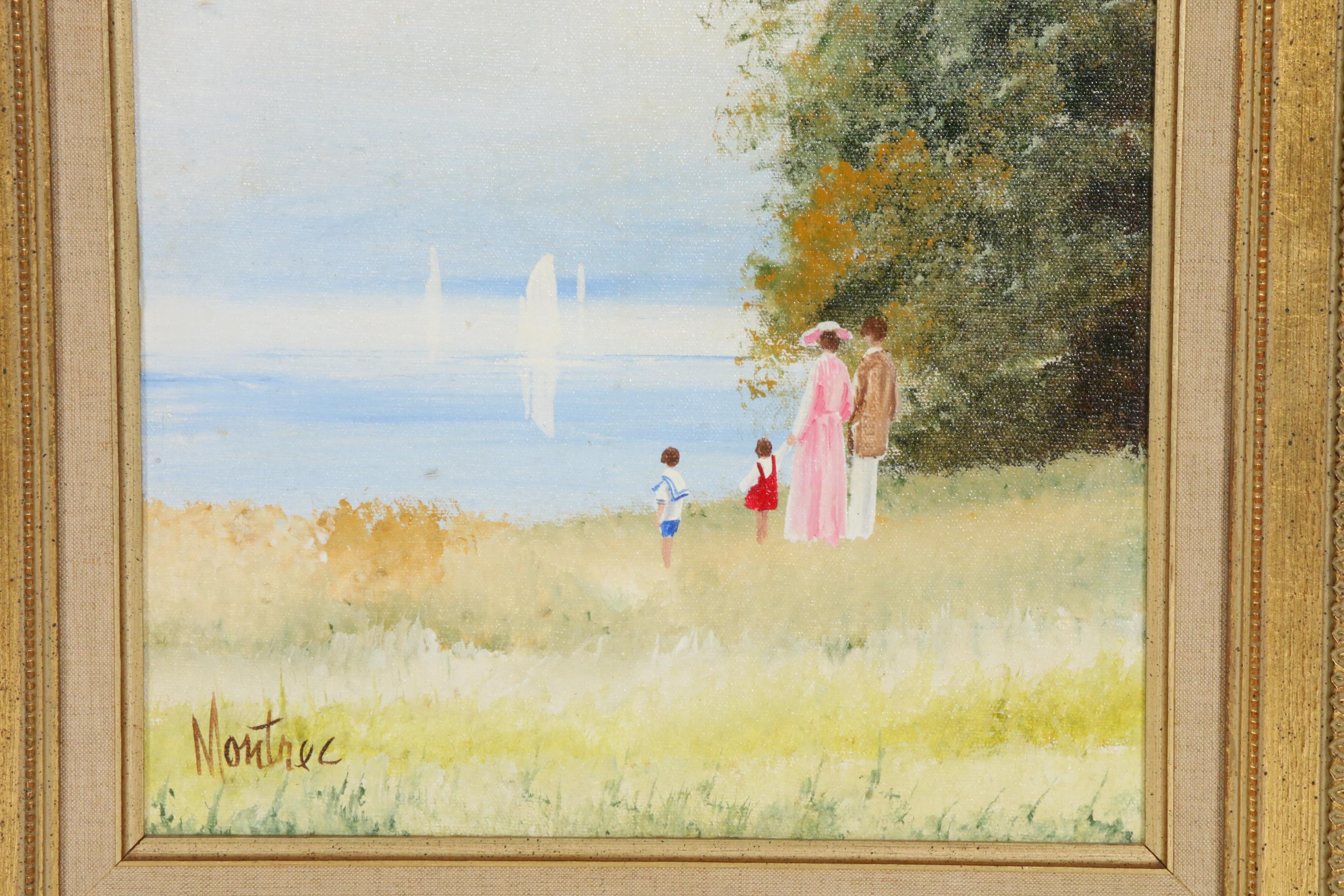 Impressionist Style Beach Landscape with Figures Oil Painting