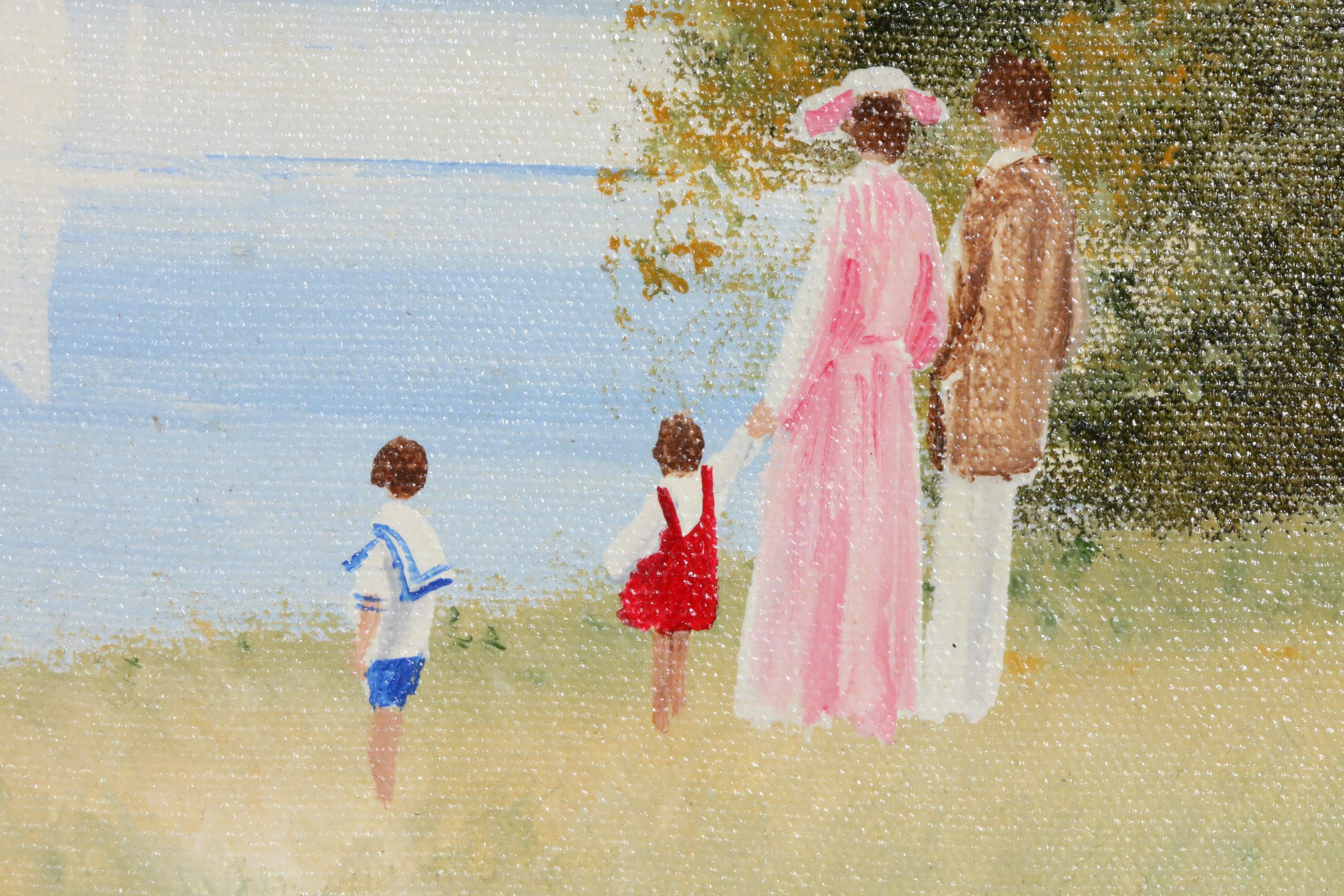 Impressionist Style Beach Landscape with Figures Oil Painting