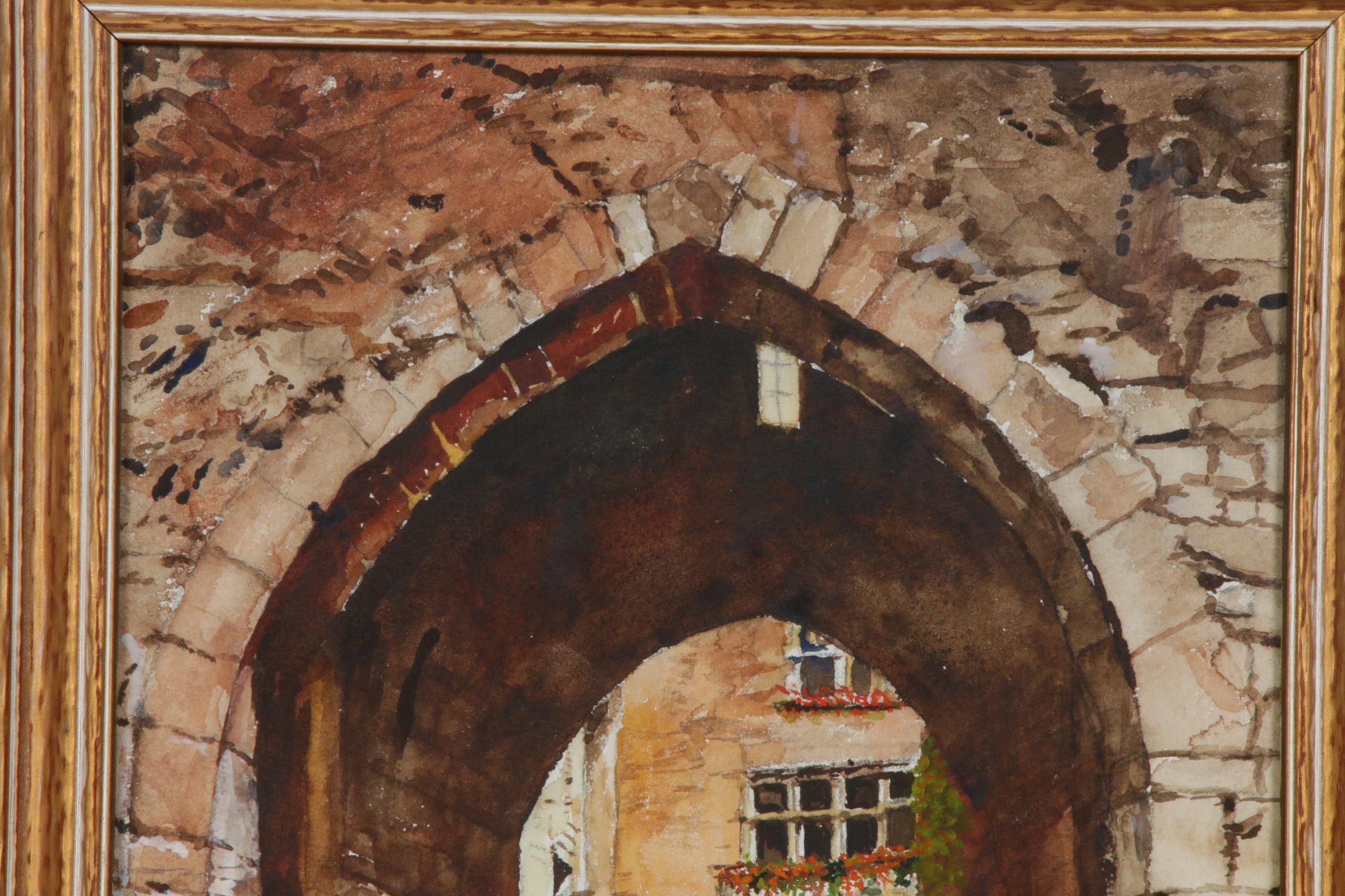 Marguerite Van Biesbroeck Village Scene Watercolor Painting