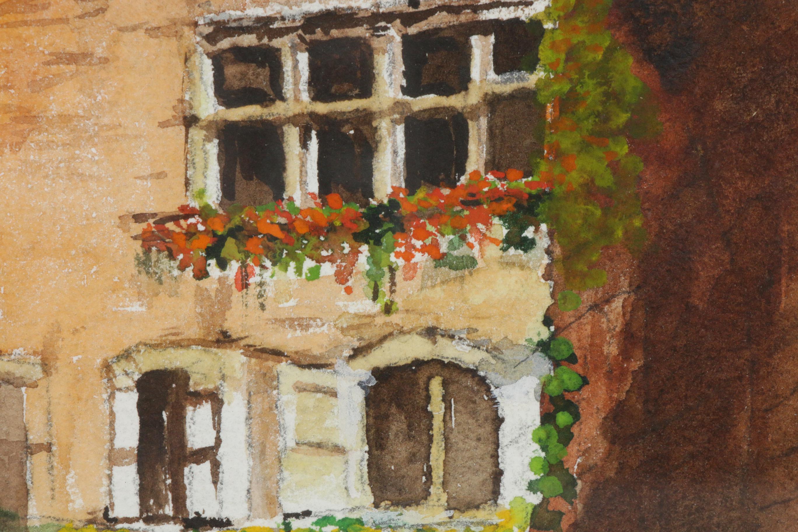 Marguerite Van Biesbroeck Village Scene Watercolor Painting