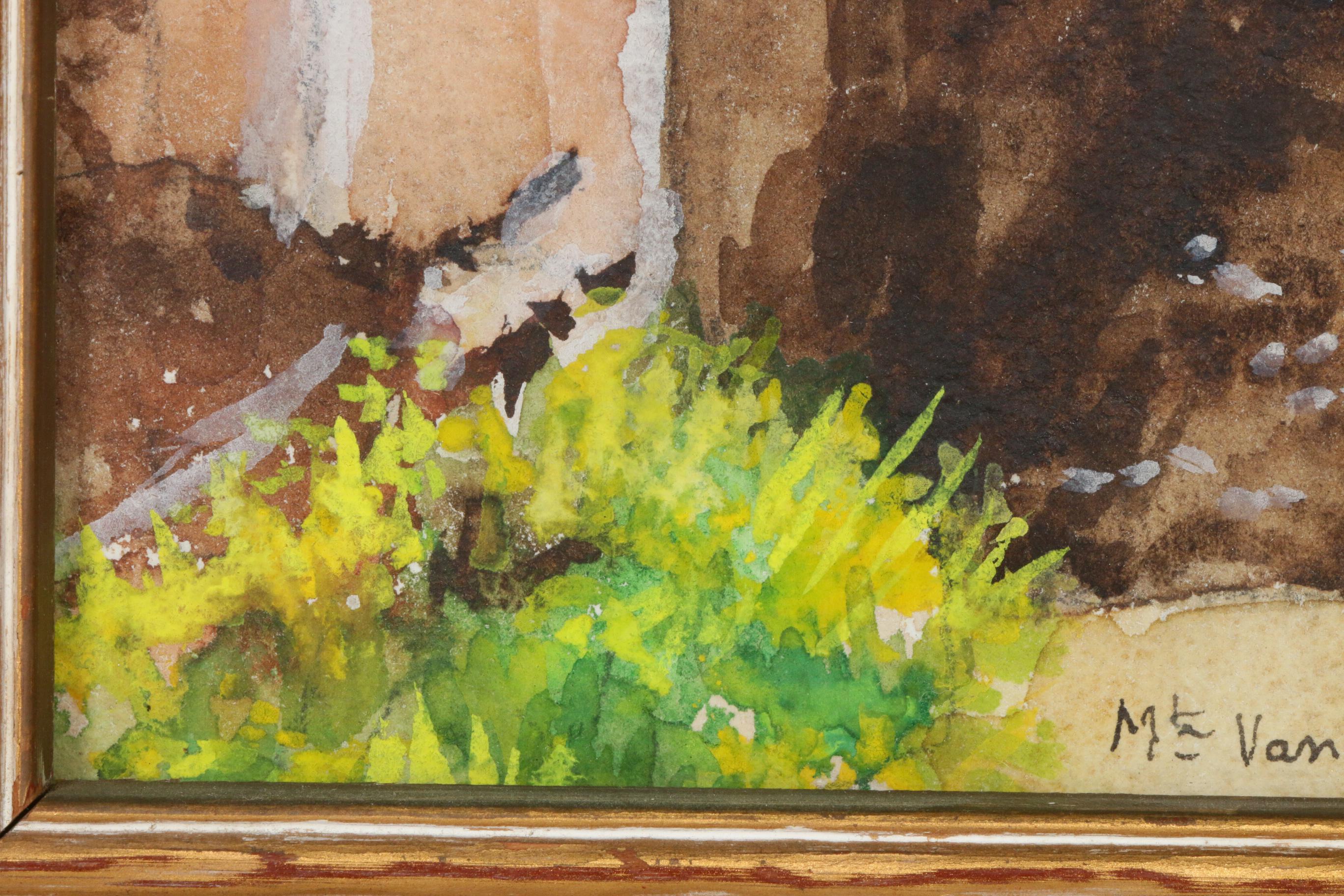 Marguerite Van Biesbroeck Village Scene Watercolor Painting