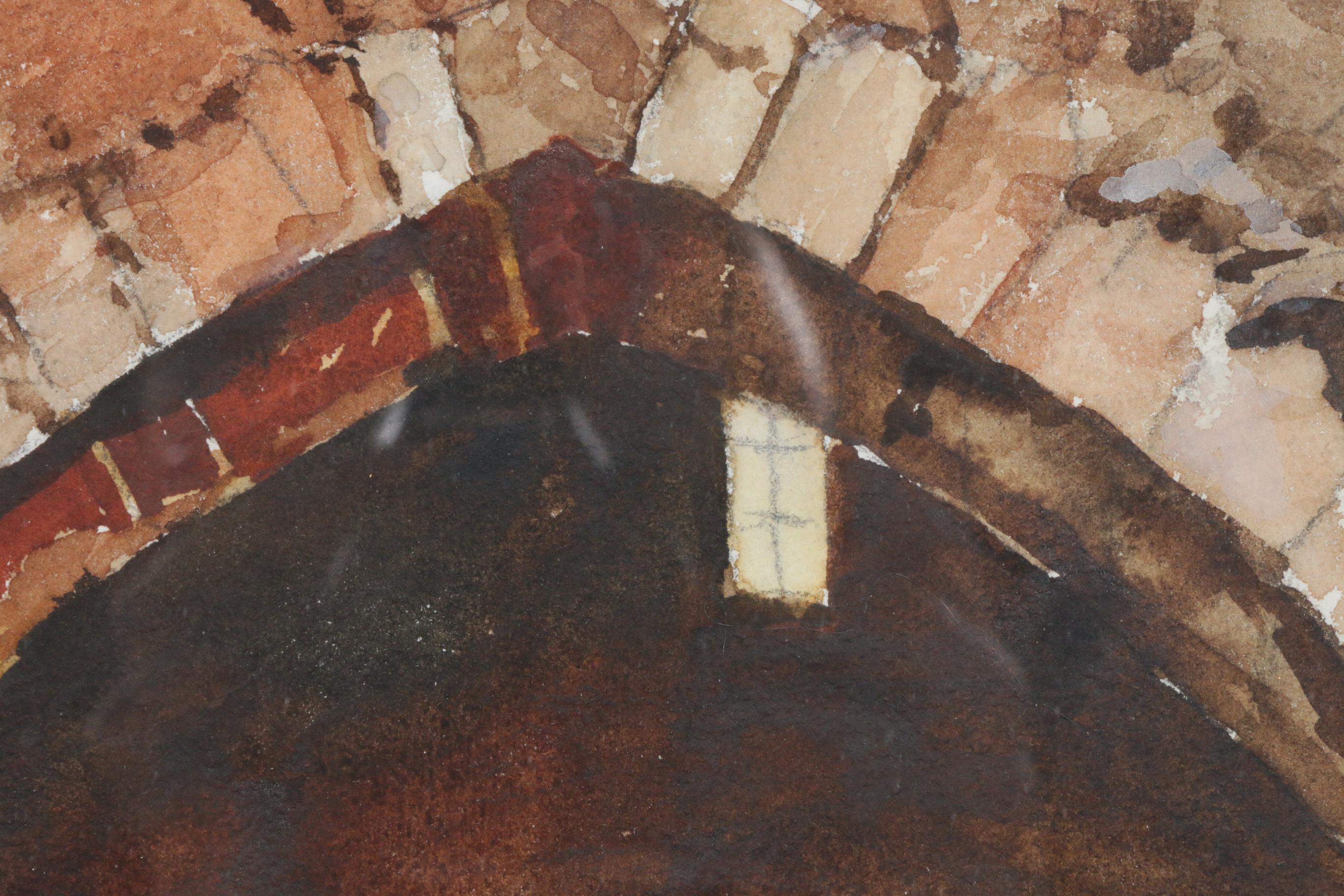 Marguerite Van Biesbroeck Village Scene Watercolor Painting