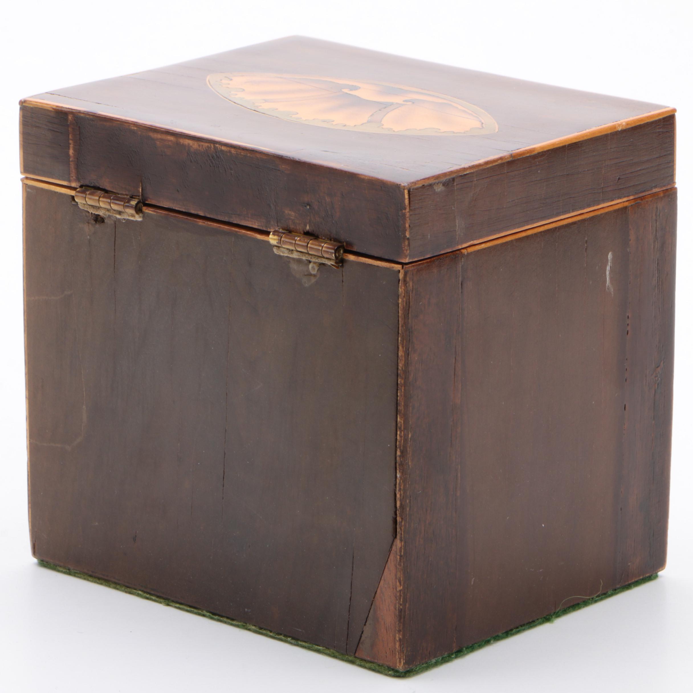Mahogany Tea Caddy with Shell Inlay, 19th Century