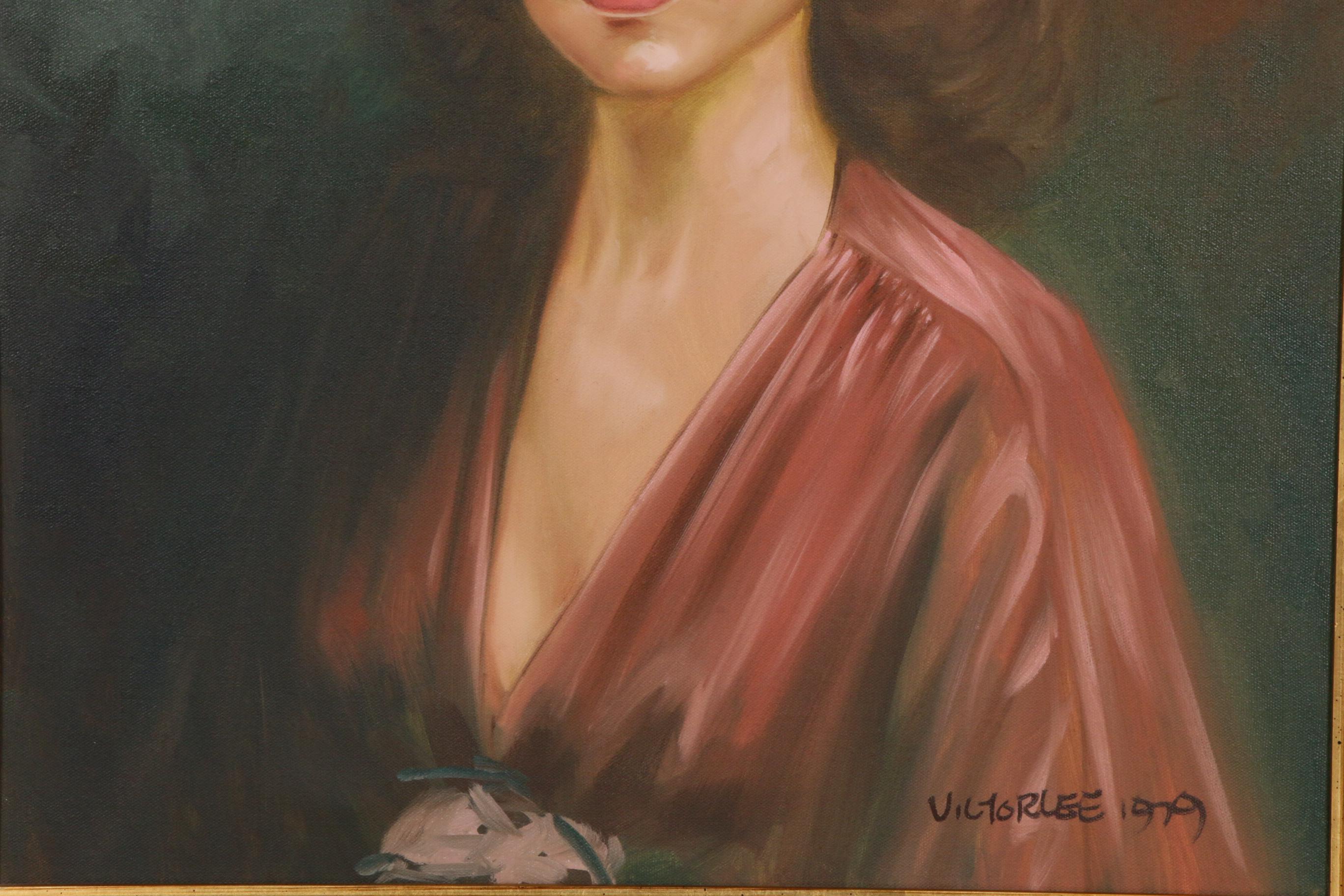Victor Lee Portrait of Woman Oil Painting, 1979